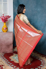 Load image into Gallery viewer, Patli Pallu Blush Red Banarasi Saree - Keya Seth Exclusive