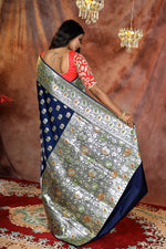 Load image into Gallery viewer, Navy Blue Minakari Banarasi Saree - Keya Seth Exclusive