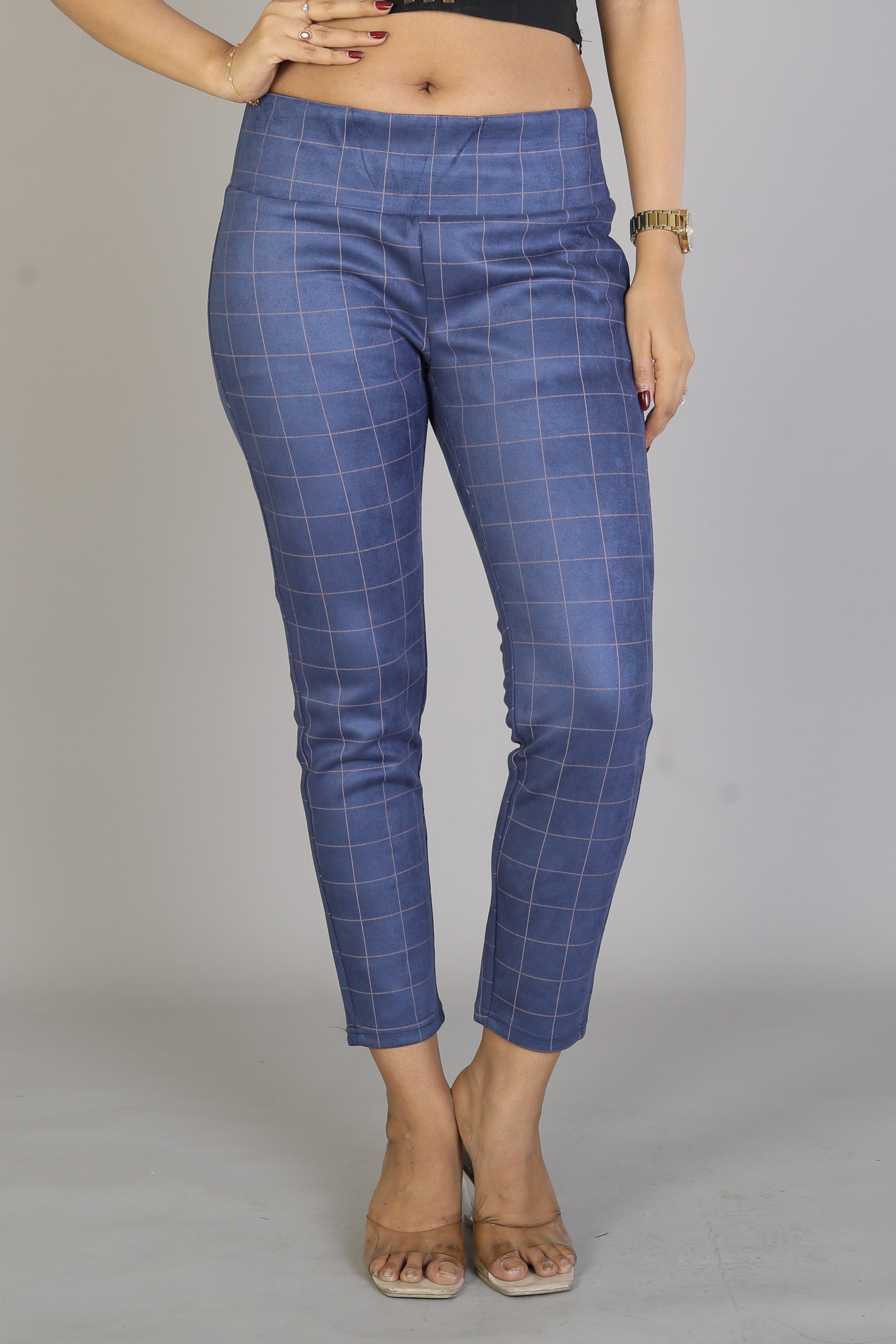 Women's Blue Checkered Jeggings - Keya Seth Exclusive