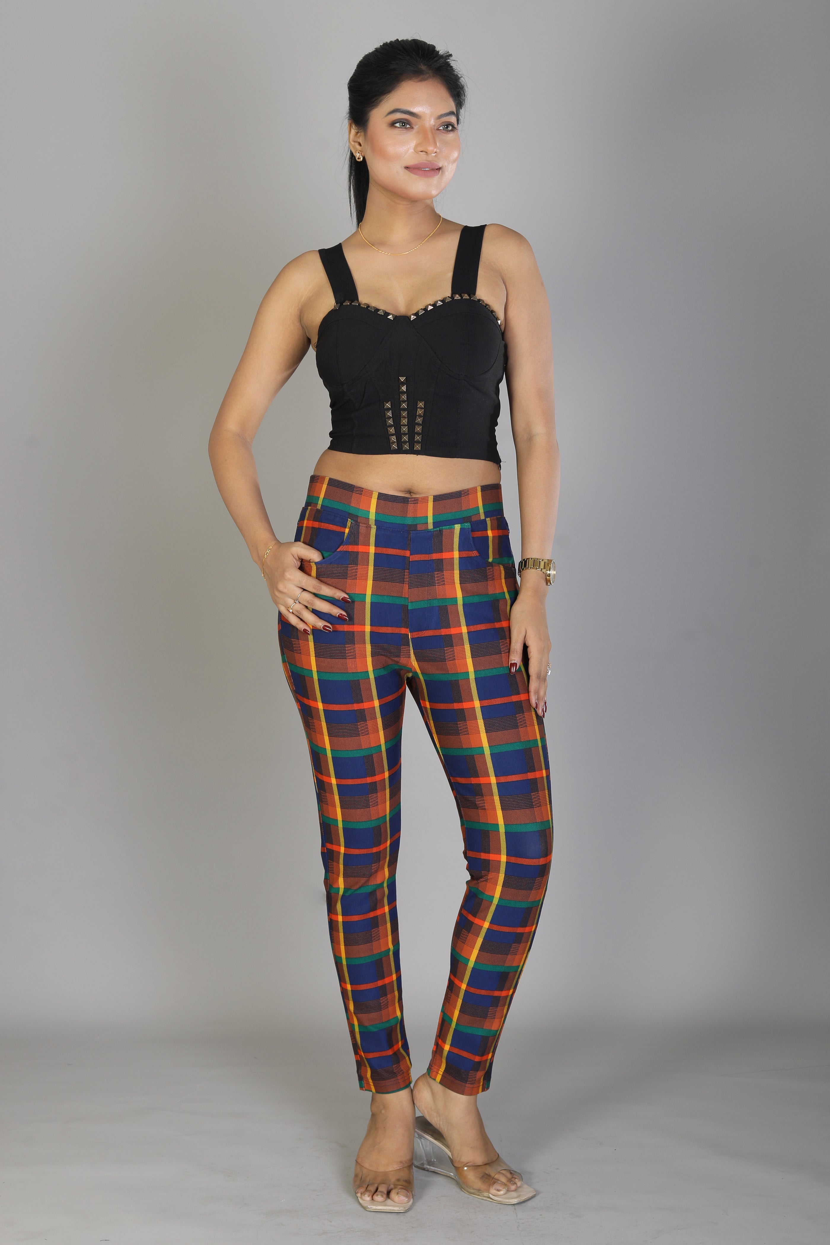Women's Multicolored Checkered Jeggings - Keya Seth Exclusive