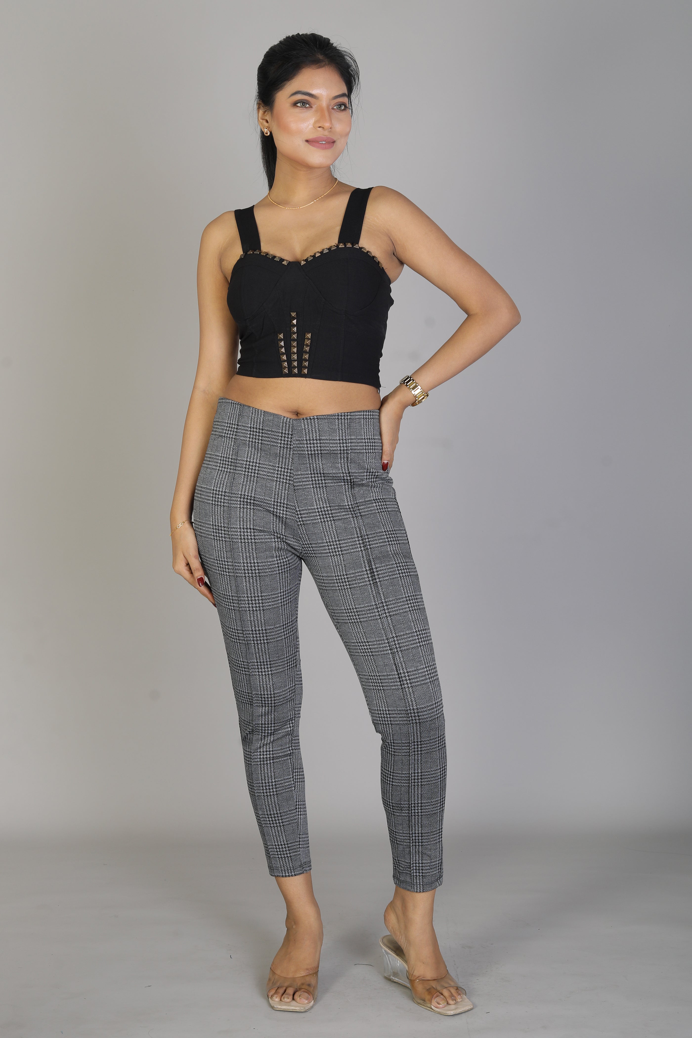 Women's Grey Checkered Jeggings - Keya Seth Exclusive