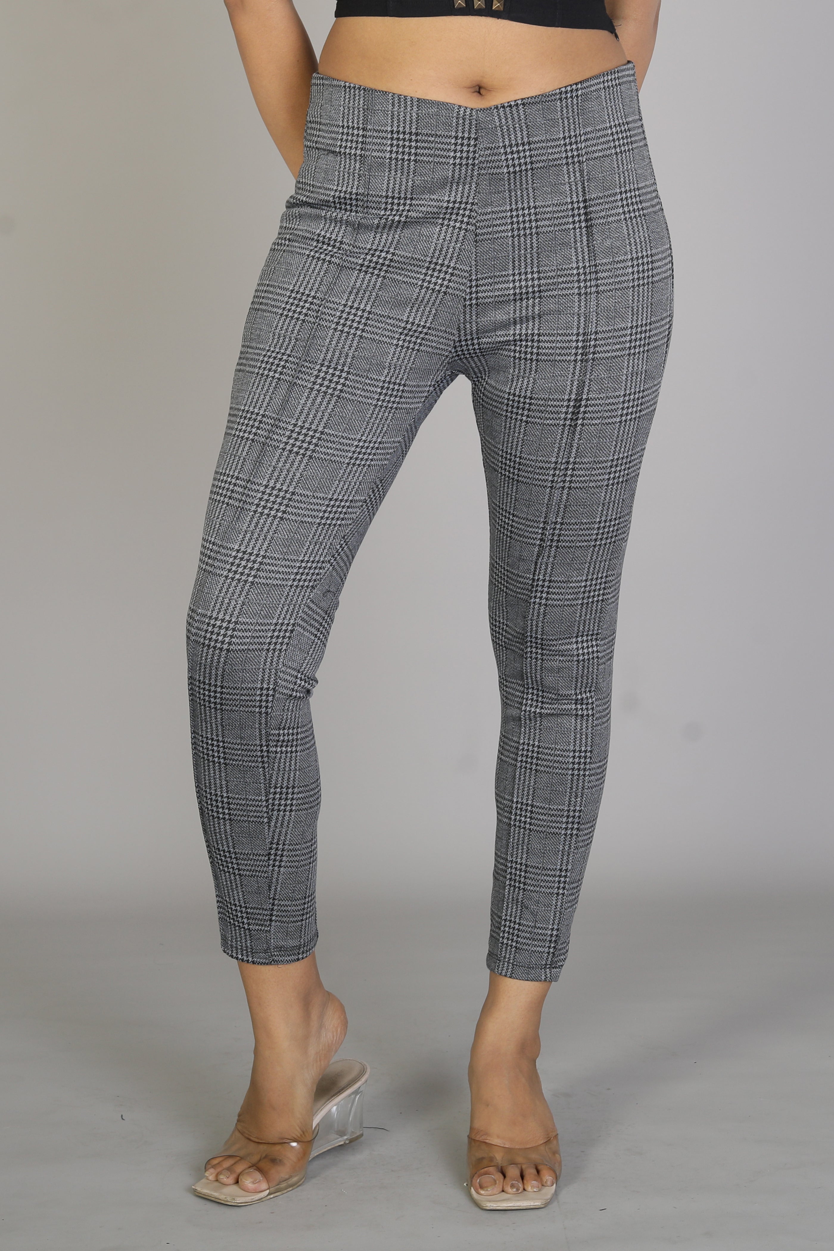 Women's Grey Checkered Jeggings - Keya Seth Exclusive