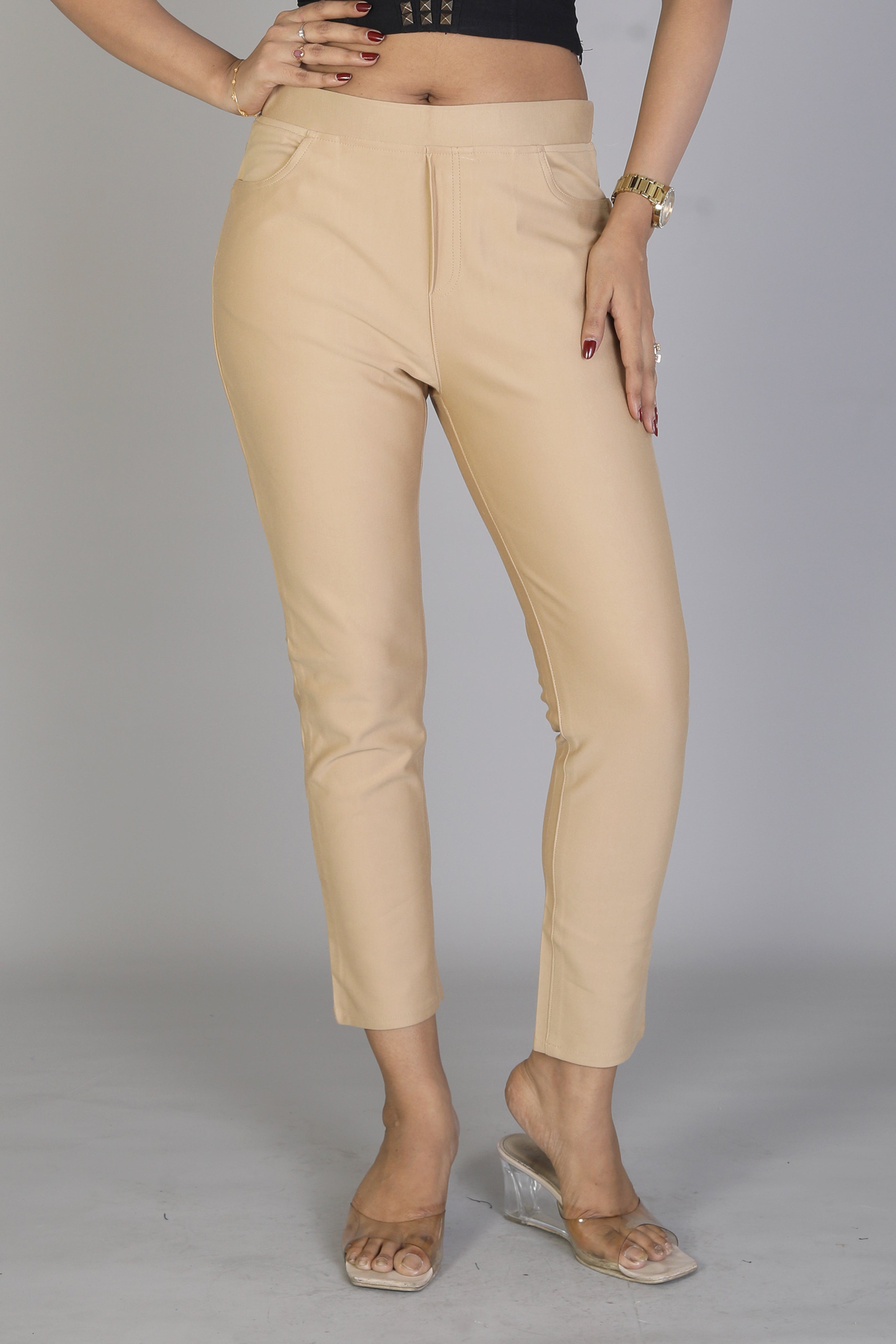 Women's Solid Beige Jeggings - Keya Seth Exclusive