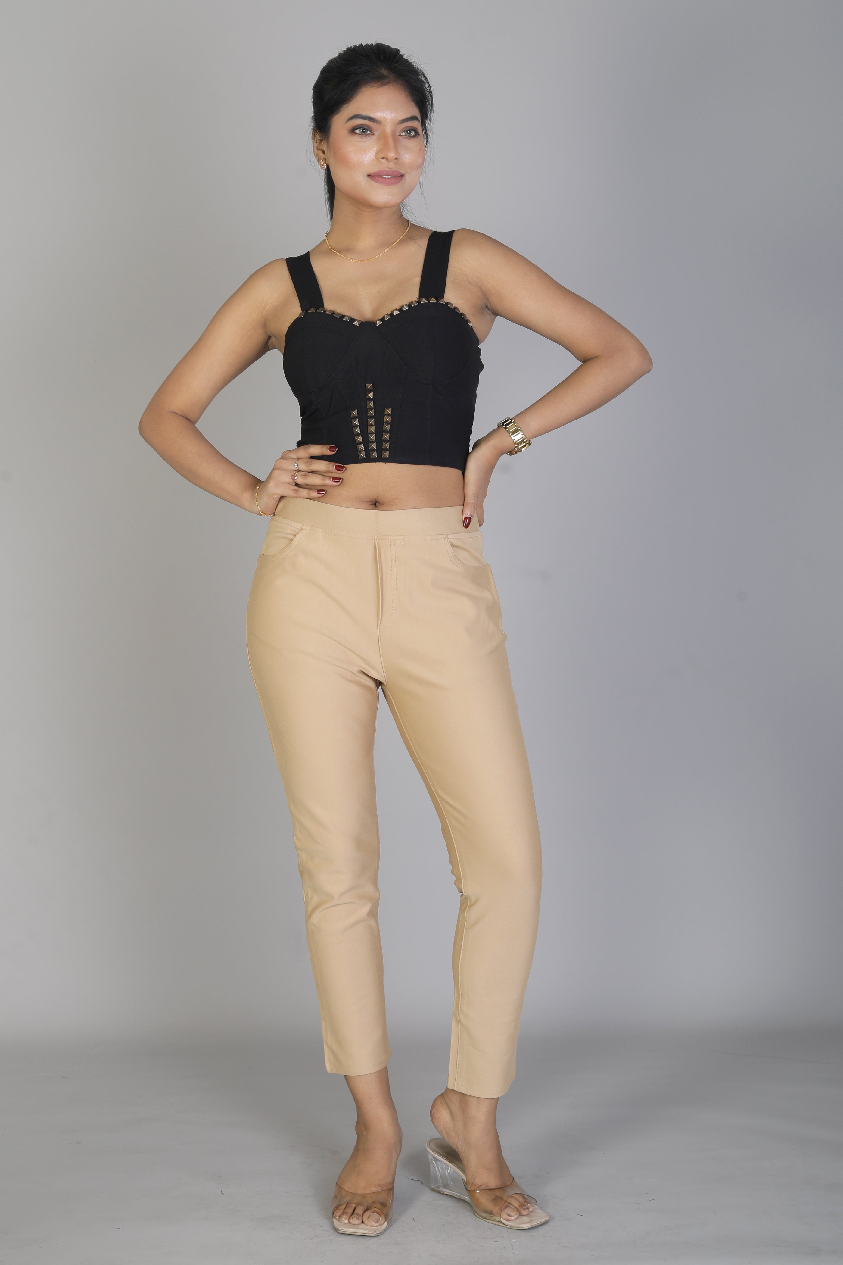Women's Solid Beige Jeggings - Keya Seth Exclusive