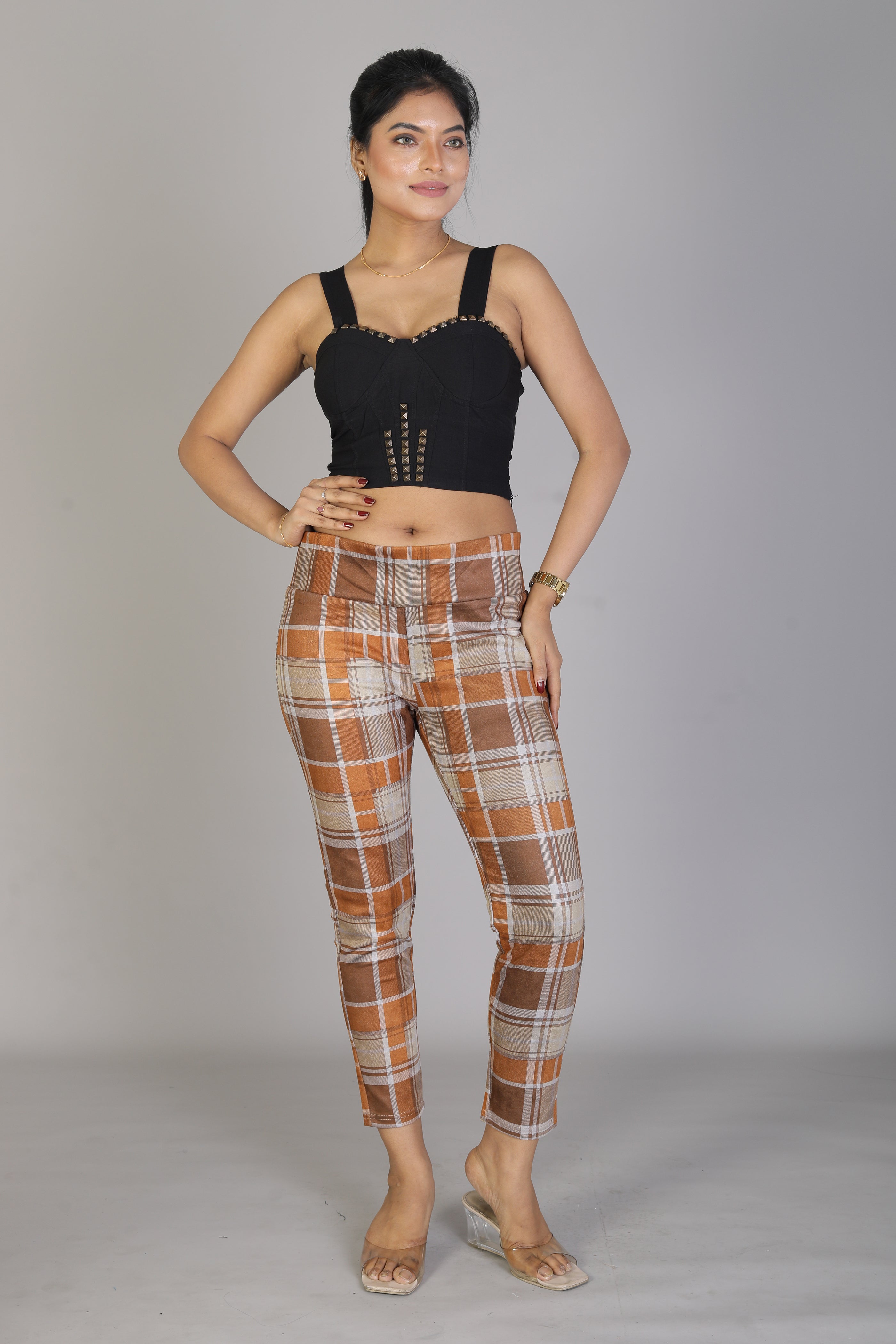Women's Mustard Checkered Jeggings - Keya Seth Exclusive