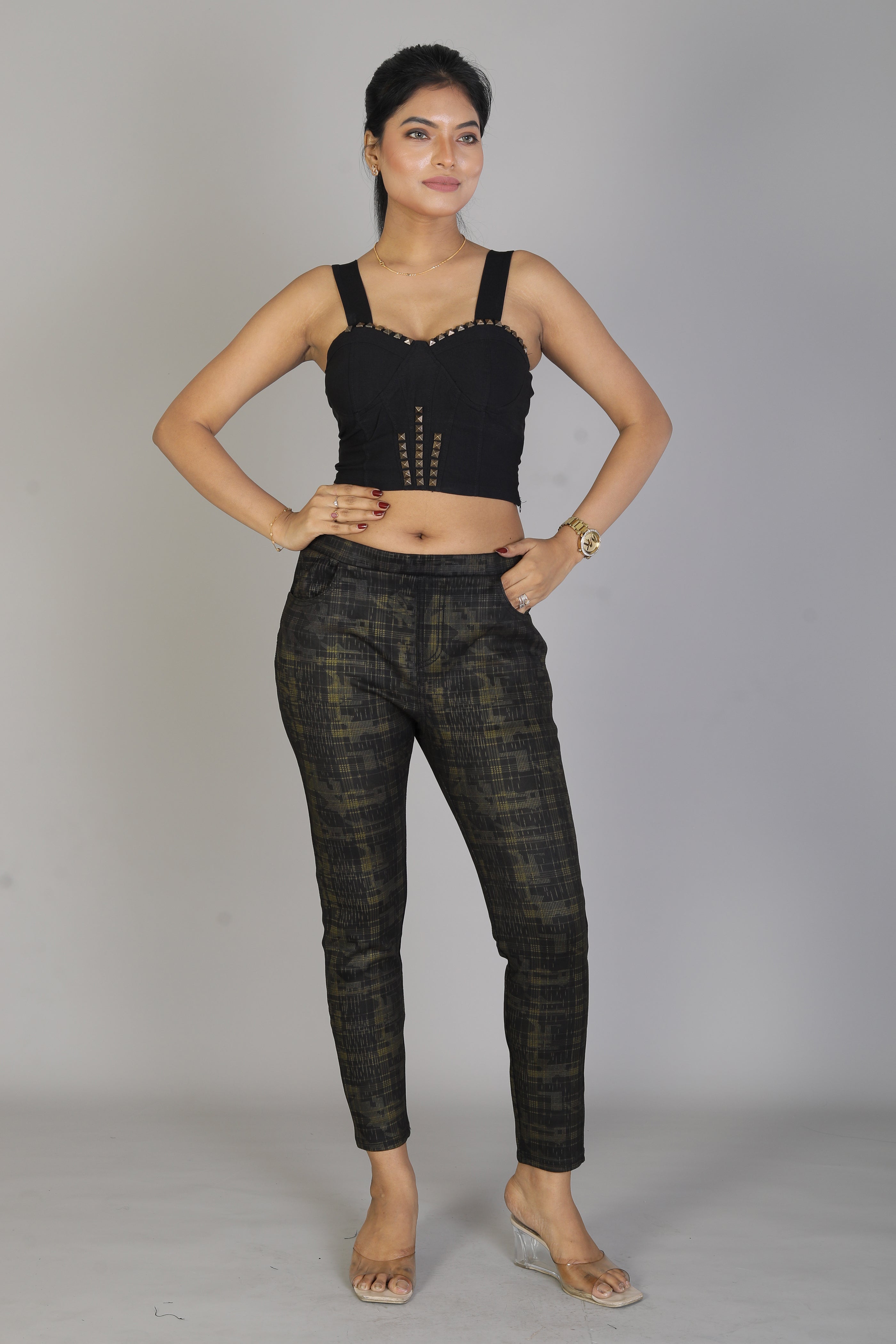 Women's Patterned Olive and Black Jeggings - Keya Seth Exclusive