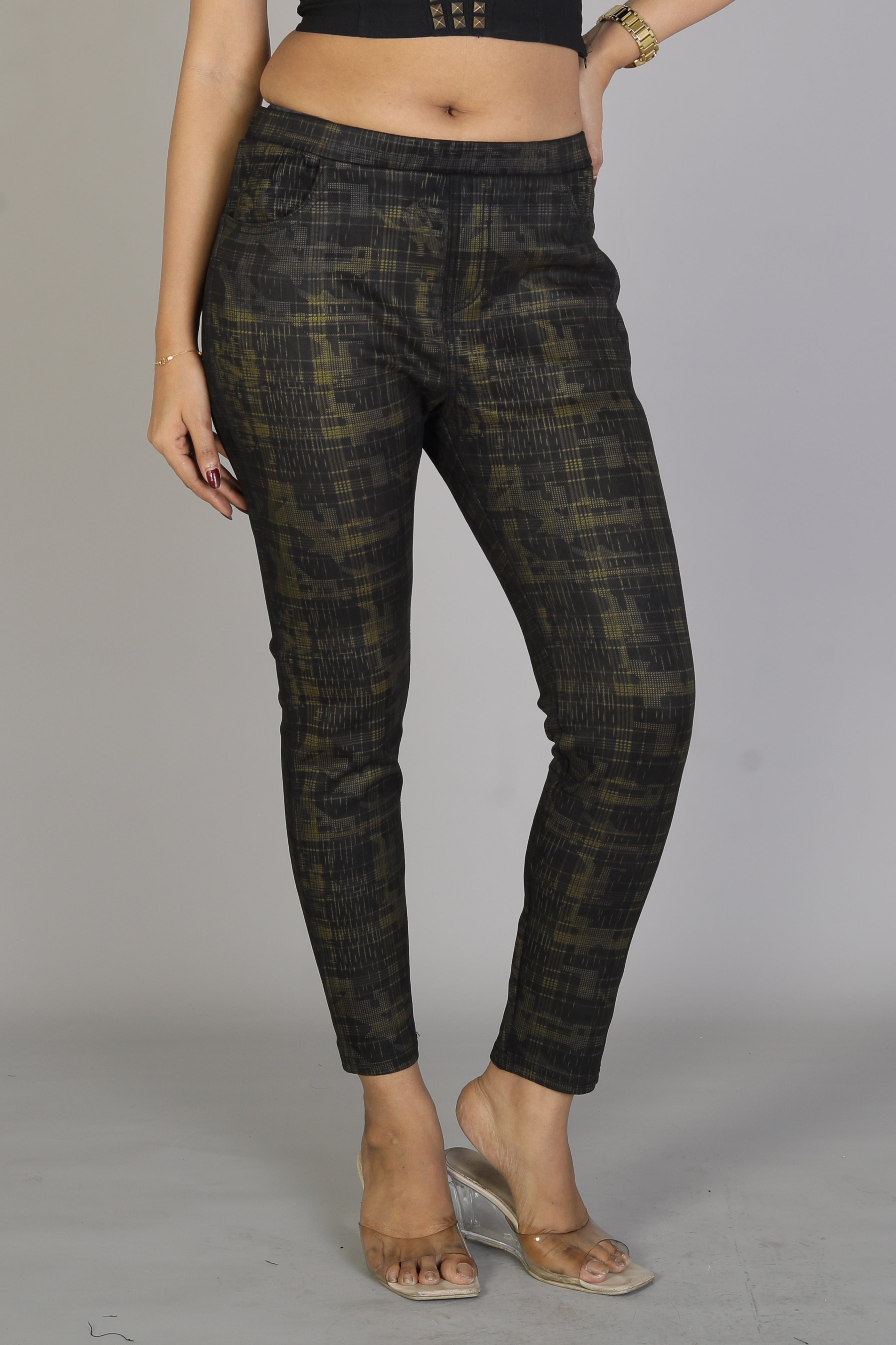 Women's Patterned Olive and Black Jeggings - Keya Seth Exclusive