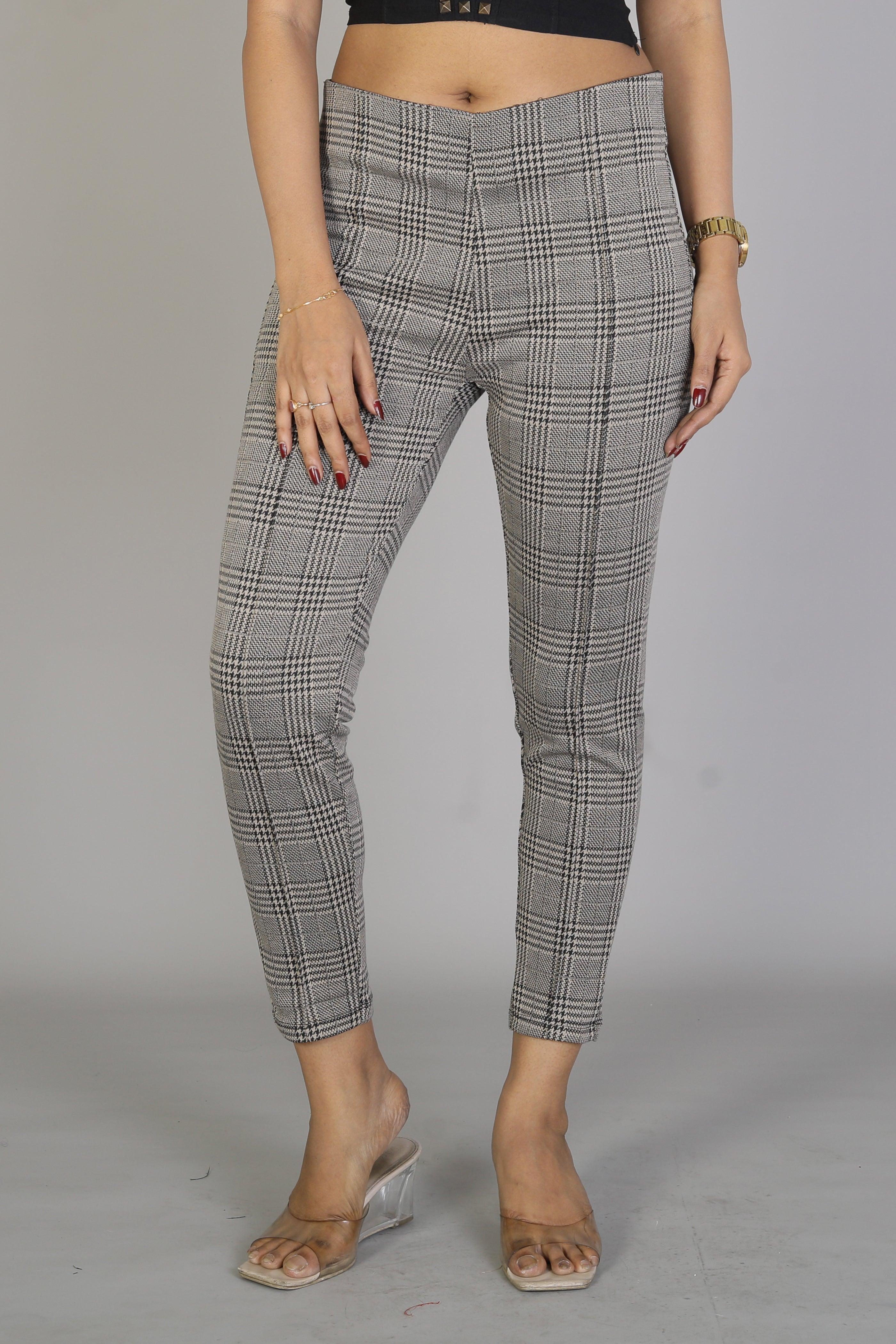 Women's Grey Checkered Jeggings - Keya Seth Exclusive