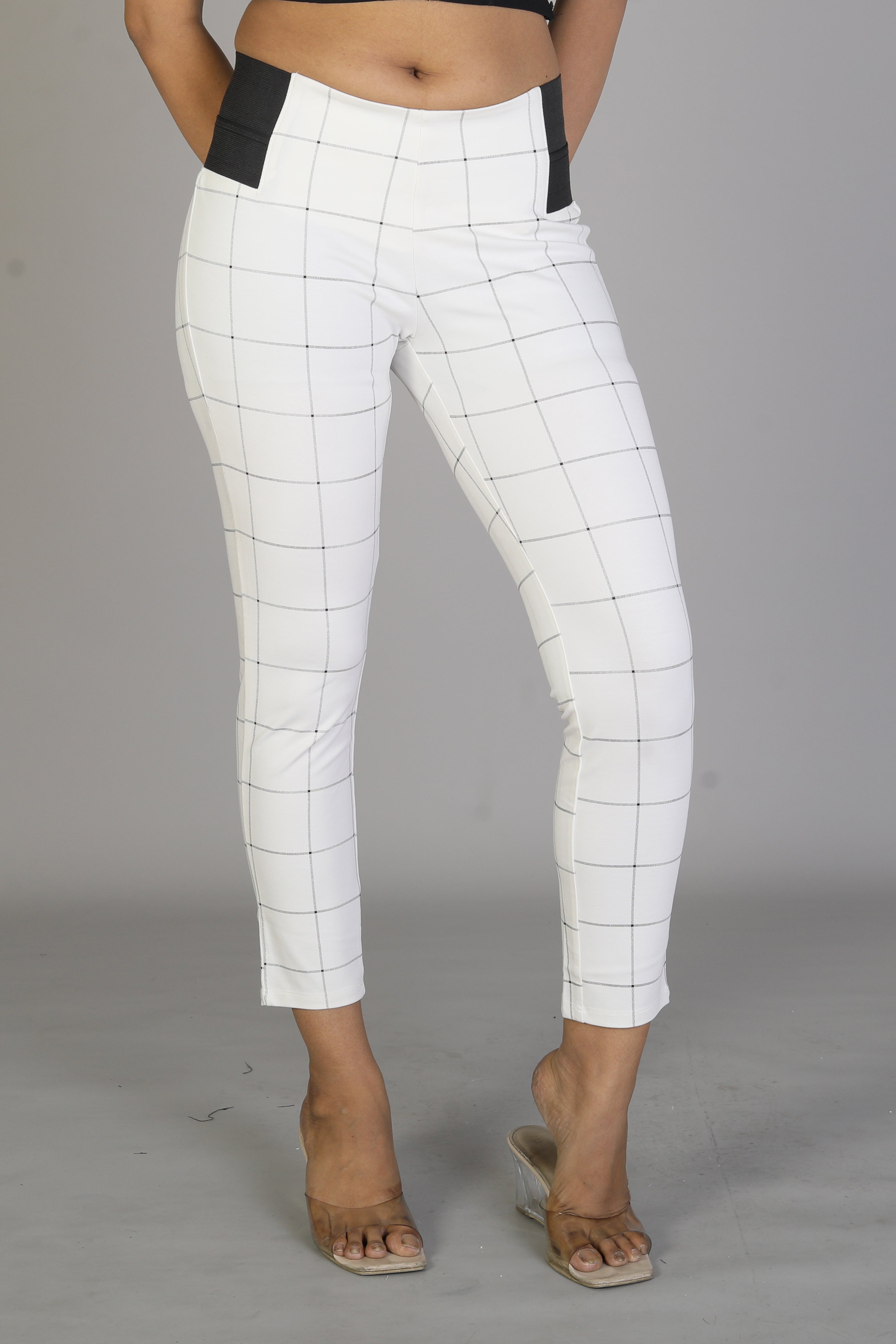 Women's White Checkered Jeggings - Keya Seth Exclusive