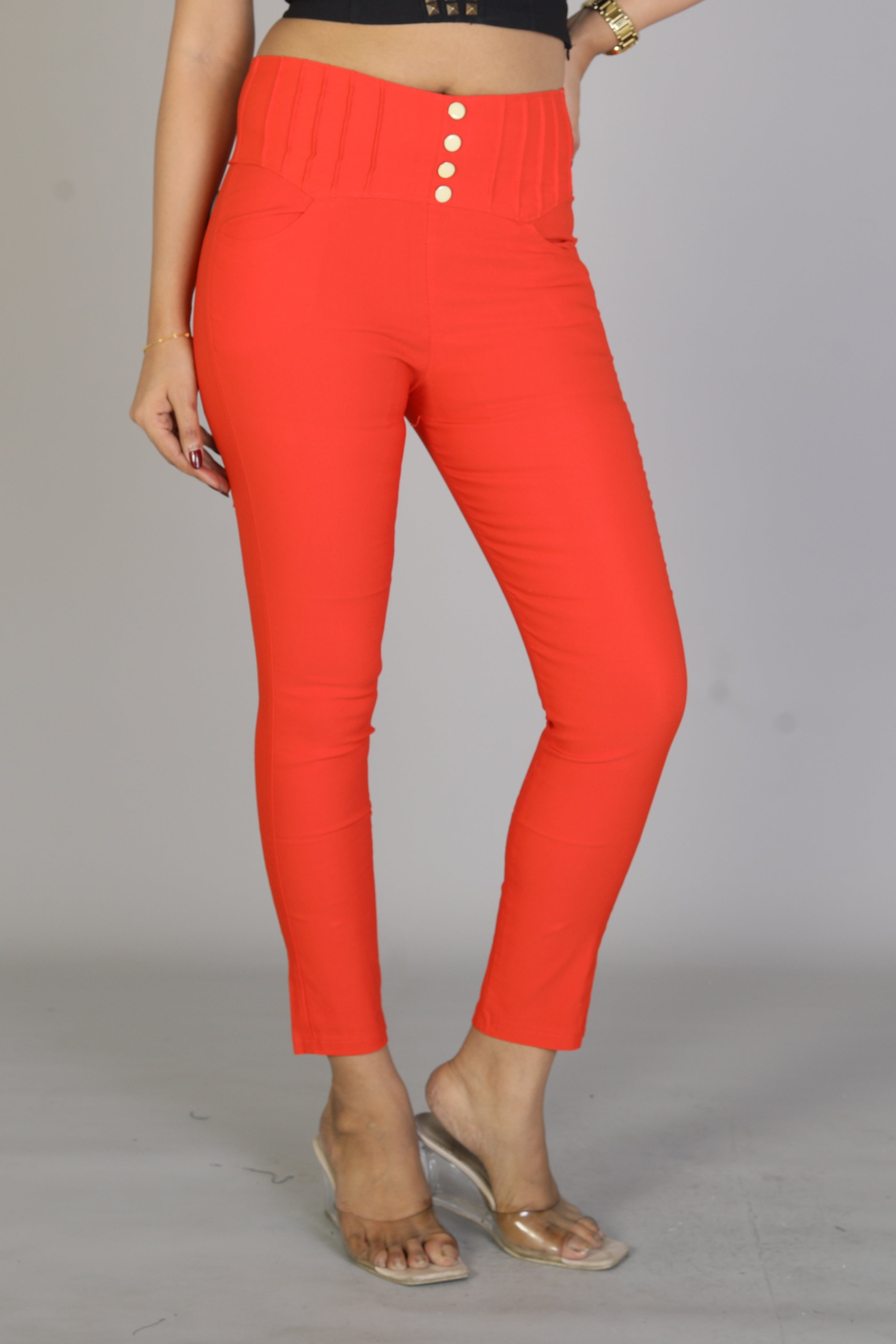 Women's Solid Red Jeggings - Keya Seth Exclusive