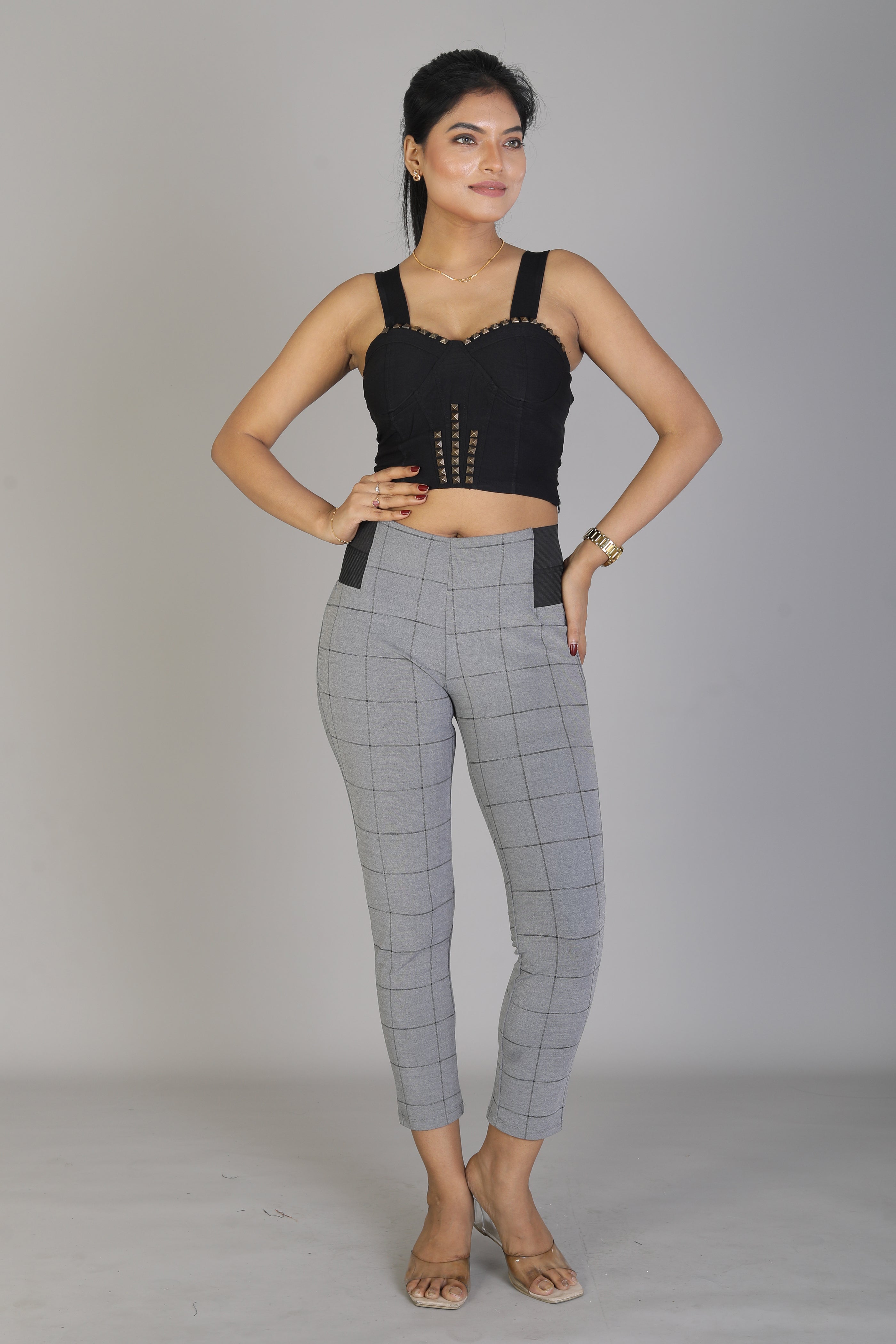 Women's Soft Grey Checkered Jeggings - Keya Seth Exclusive