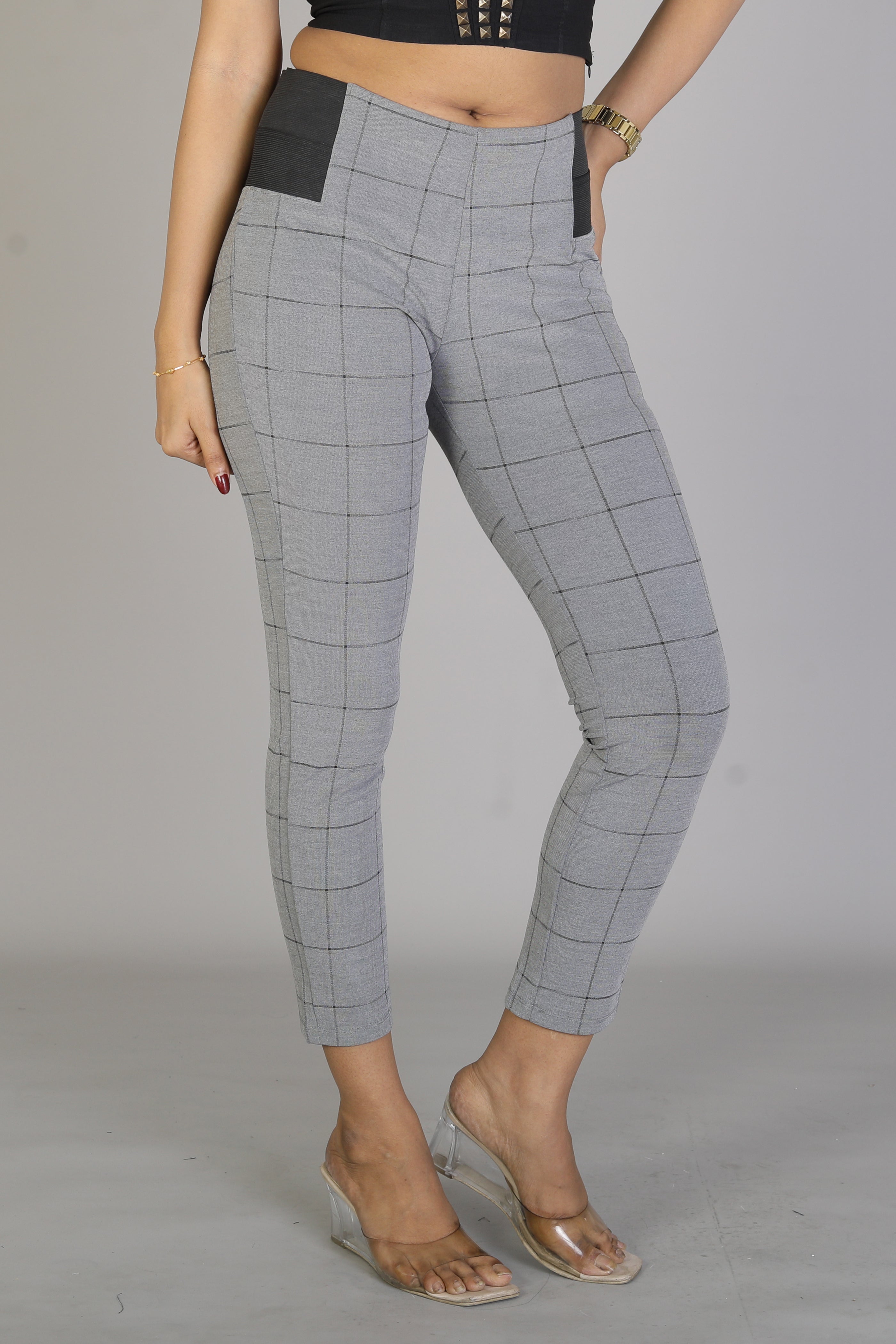 Women's Soft Grey Checkered Jeggings - Keya Seth Exclusive