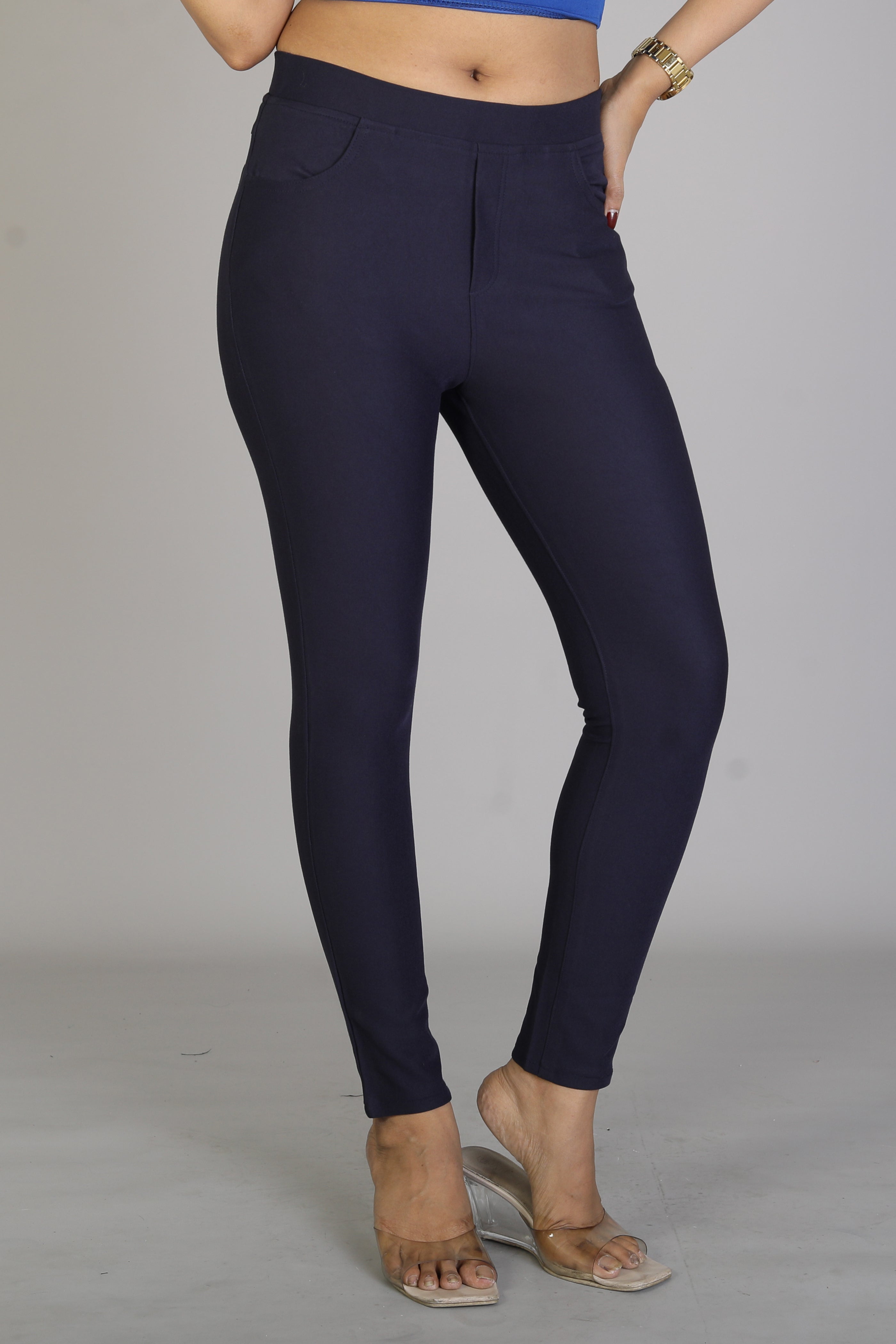 Women's Solid Navy Blue Jeggings - Keya Seth Exclusive