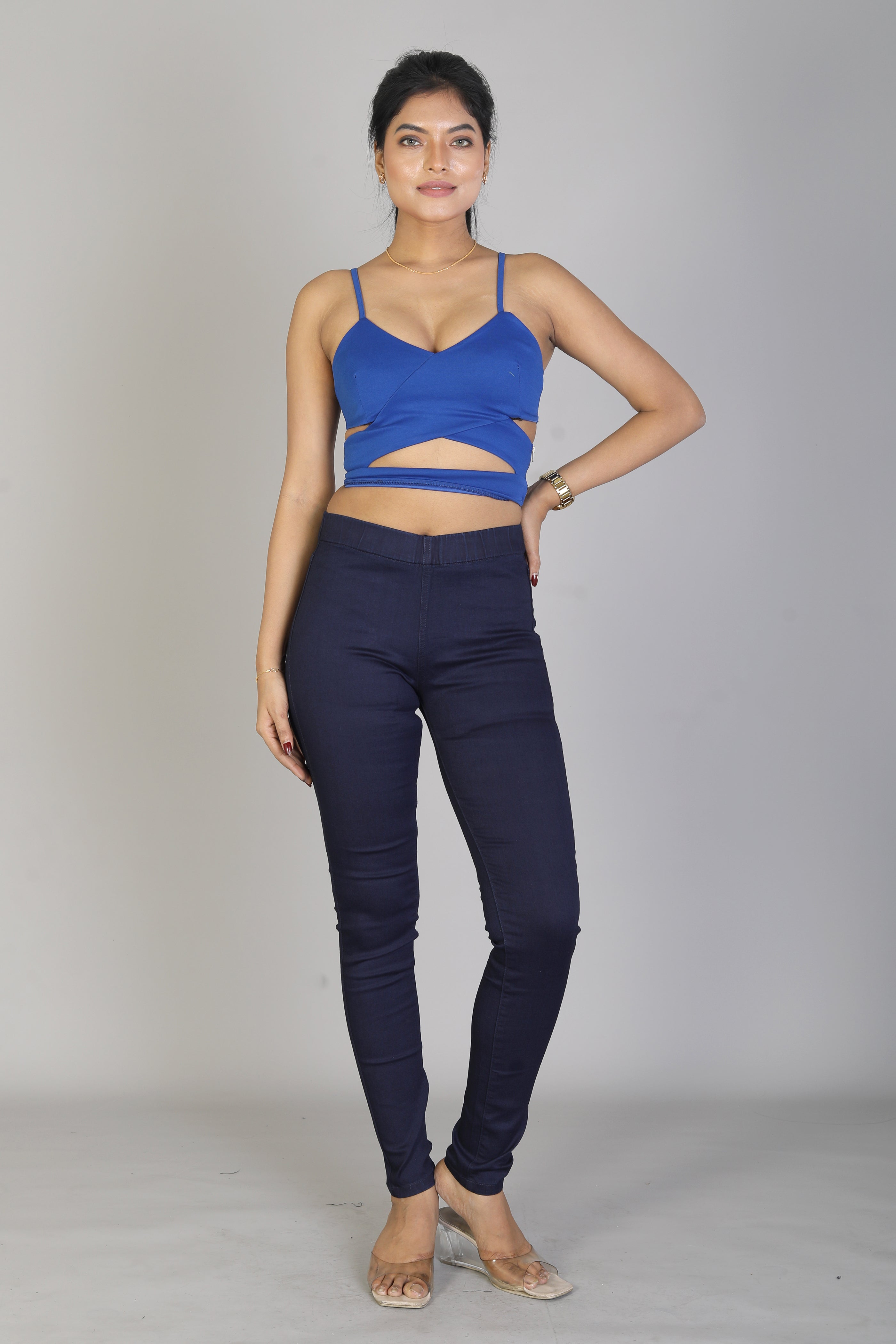 Women's Solid Navy Blue Jeggings - Keya Seth Exclusive