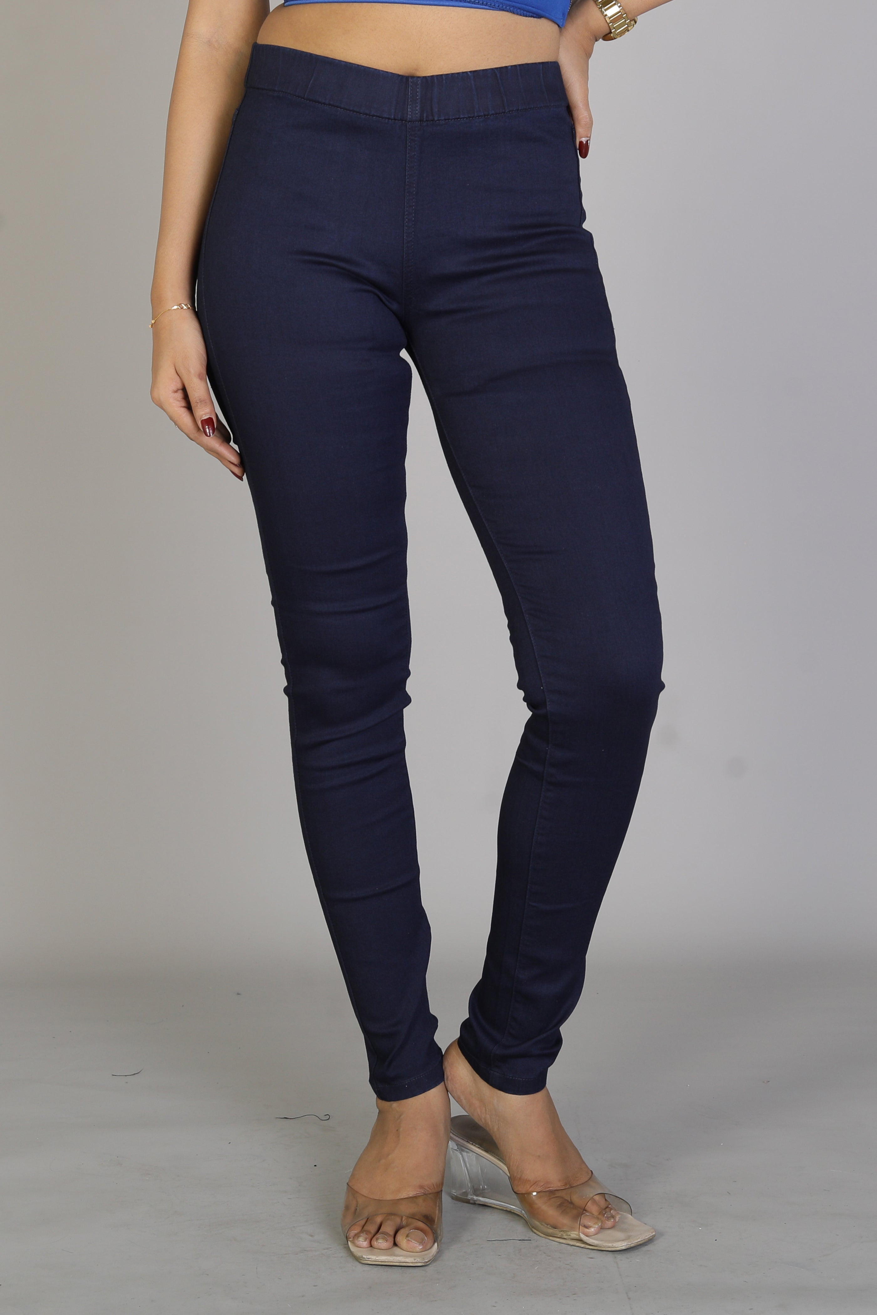 Women's Solid Navy Blue Jeggings - Keya Seth Exclusive