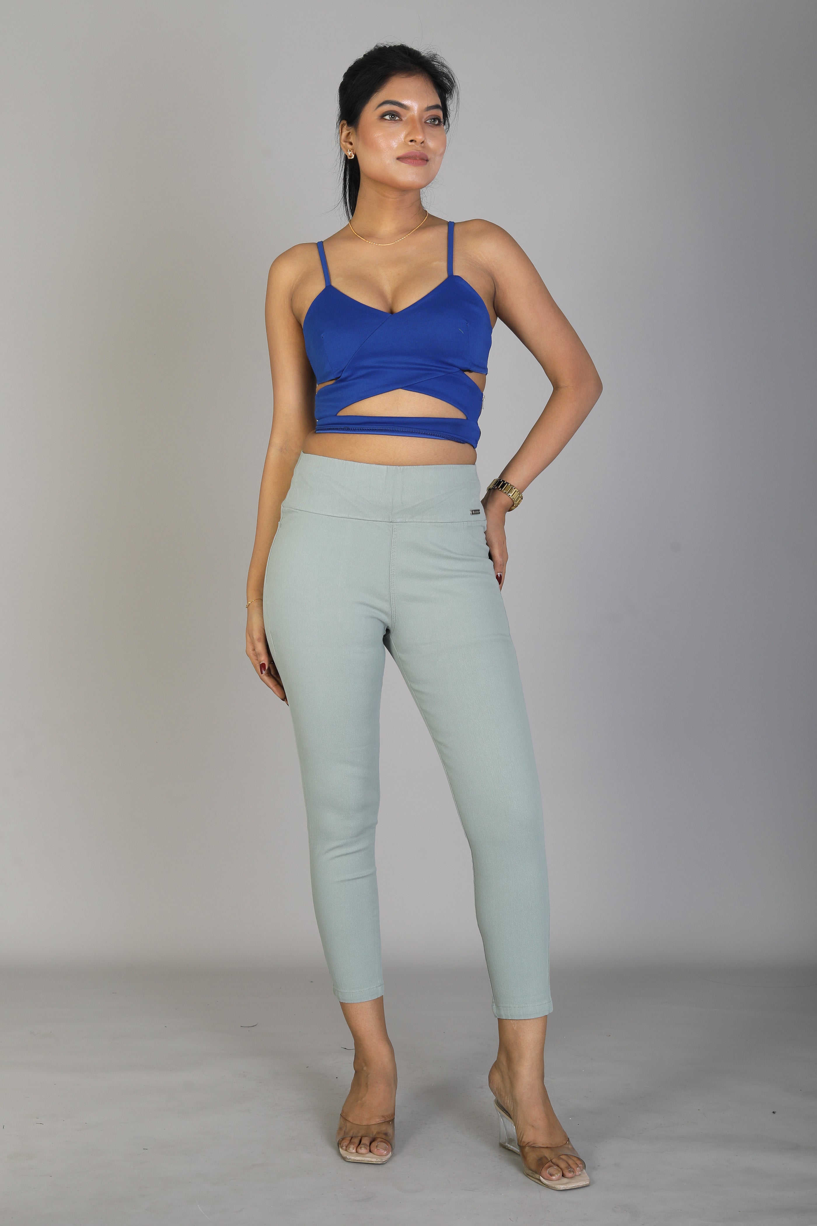 Women's Solid Light Green Jeggings - Keya Seth Exclusive