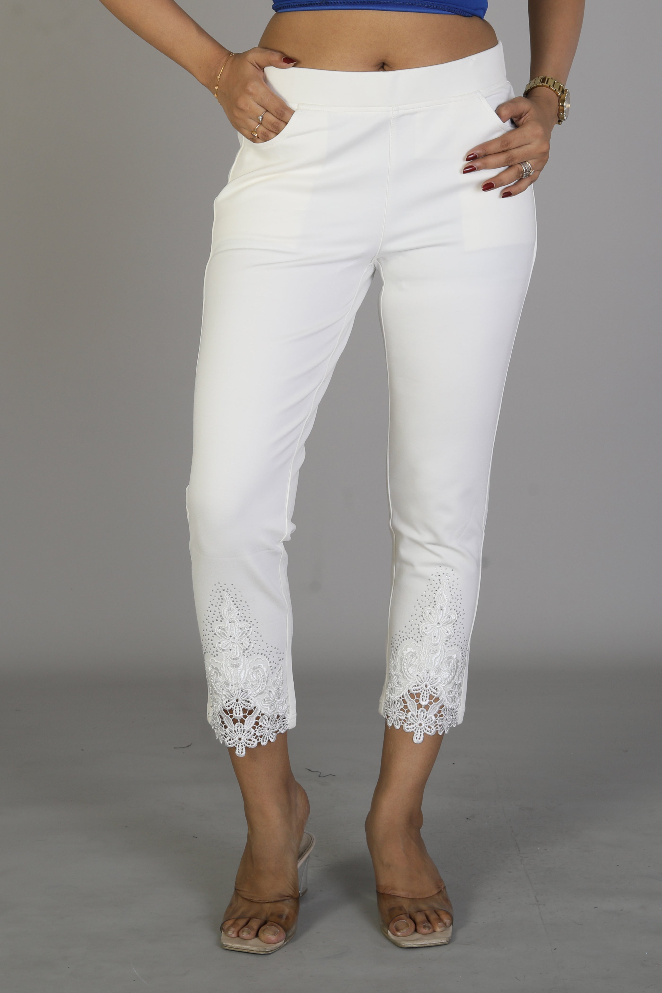 Women's Solid Offwhite Jeggings - Keya Seth Exclusive