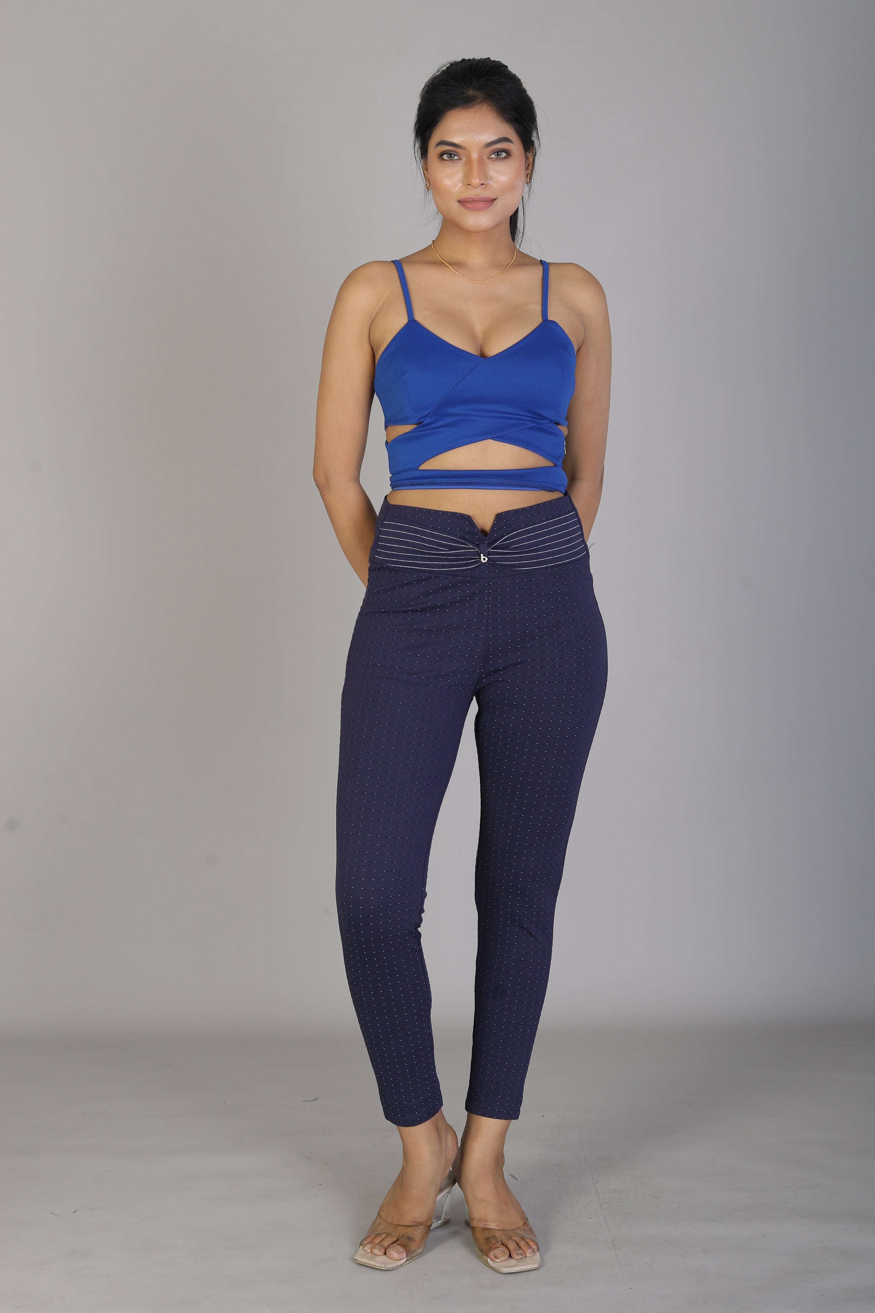 Women's Navy Blue Patterned Jeggings - Keya Seth Exclusive