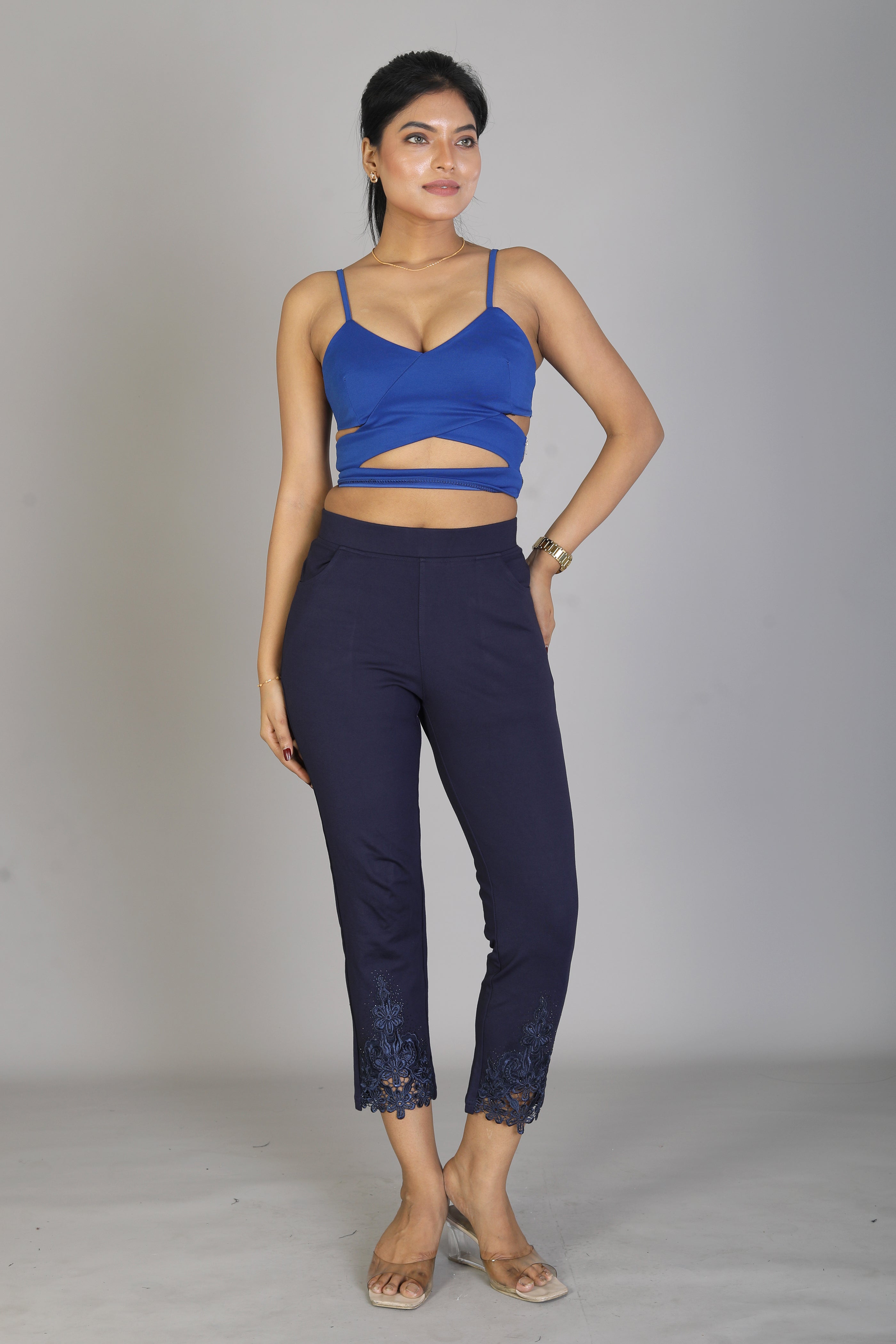 Women's Patterned Navy Blue Jeggings - Keya Seth Exclusive