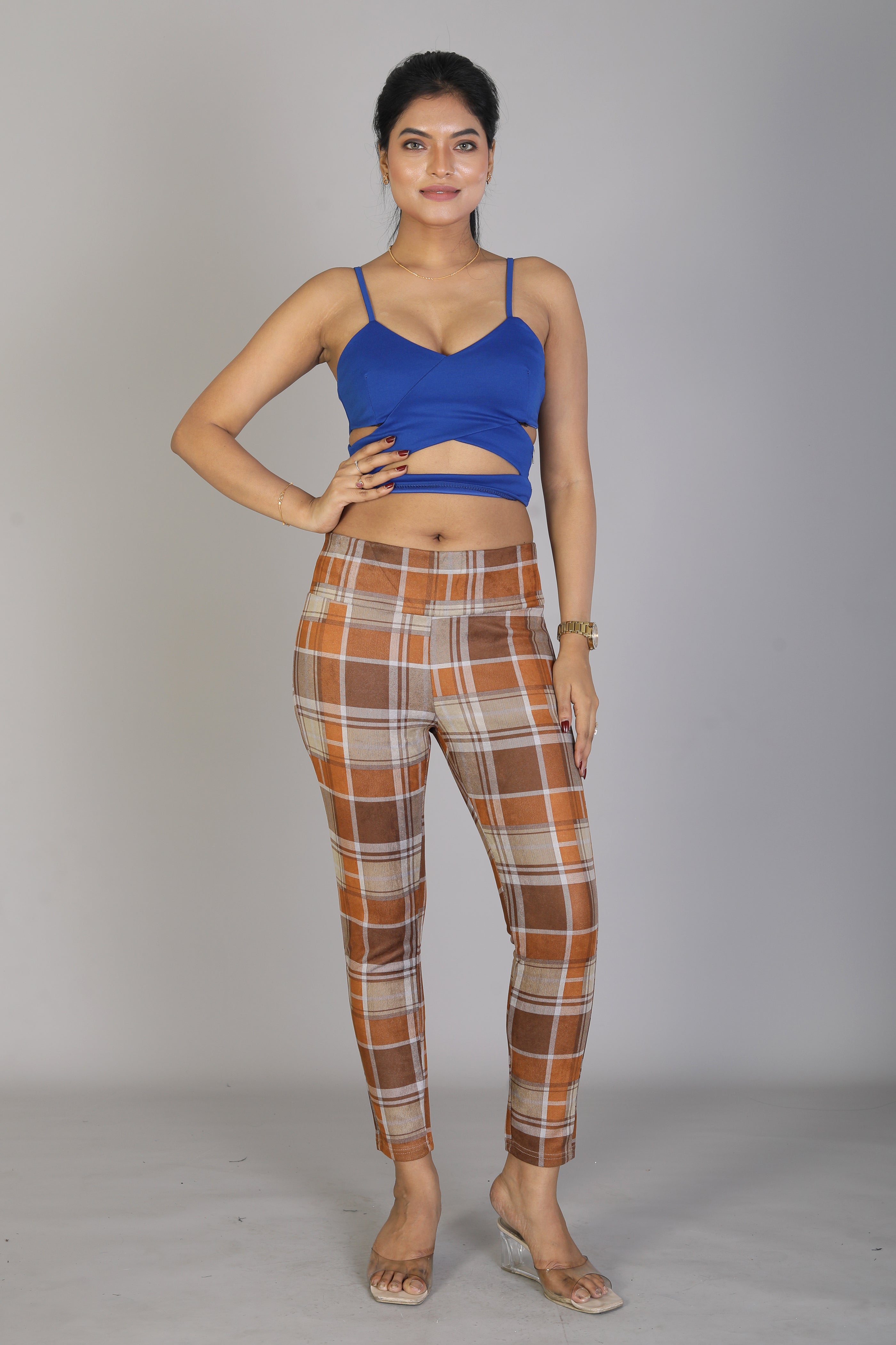 Women's Checkered Mustard Jeggings - Keya Seth Exclusive
