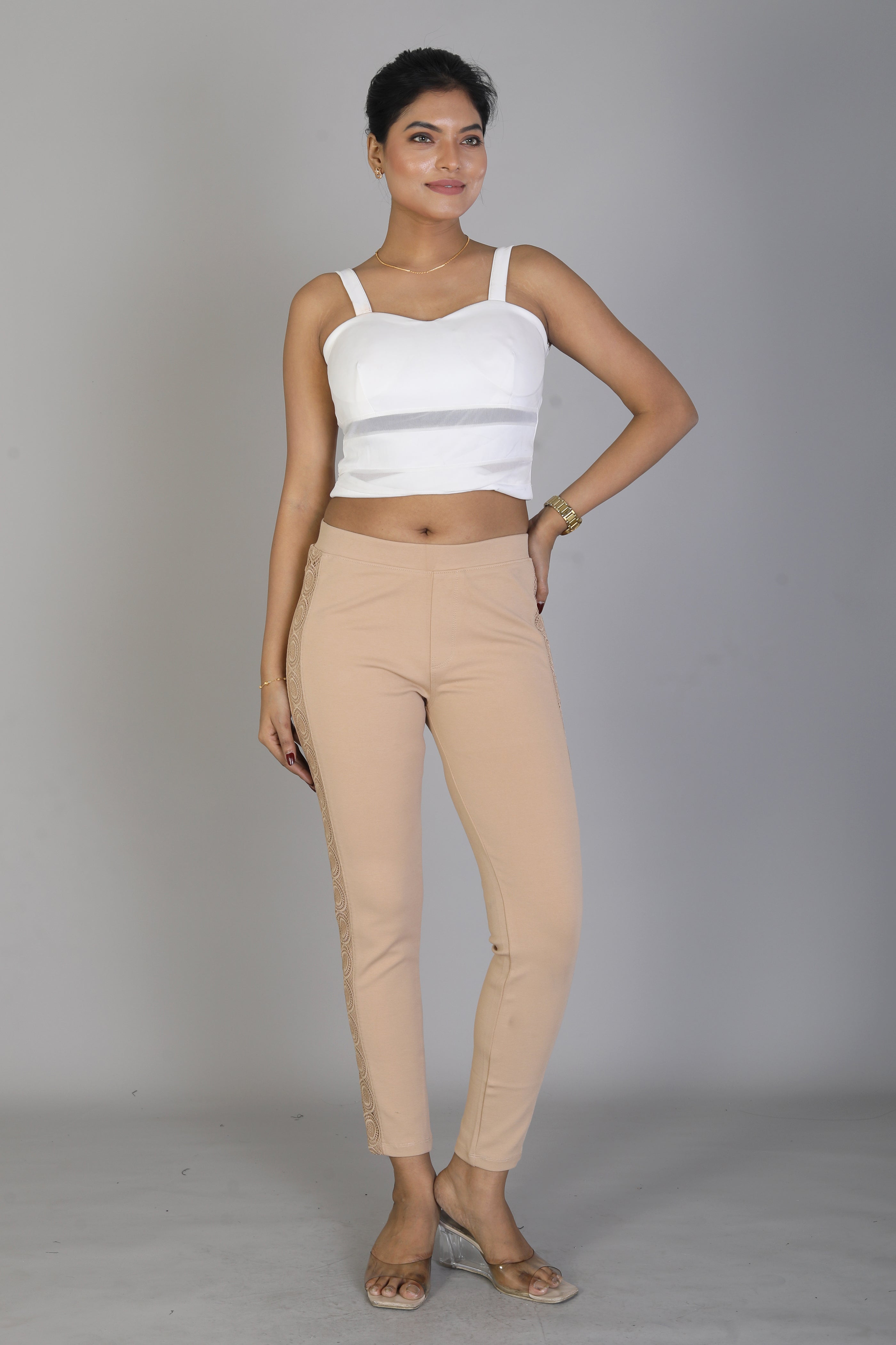 Women's Solid Beige Jeggings - Keya Seth Exclusive