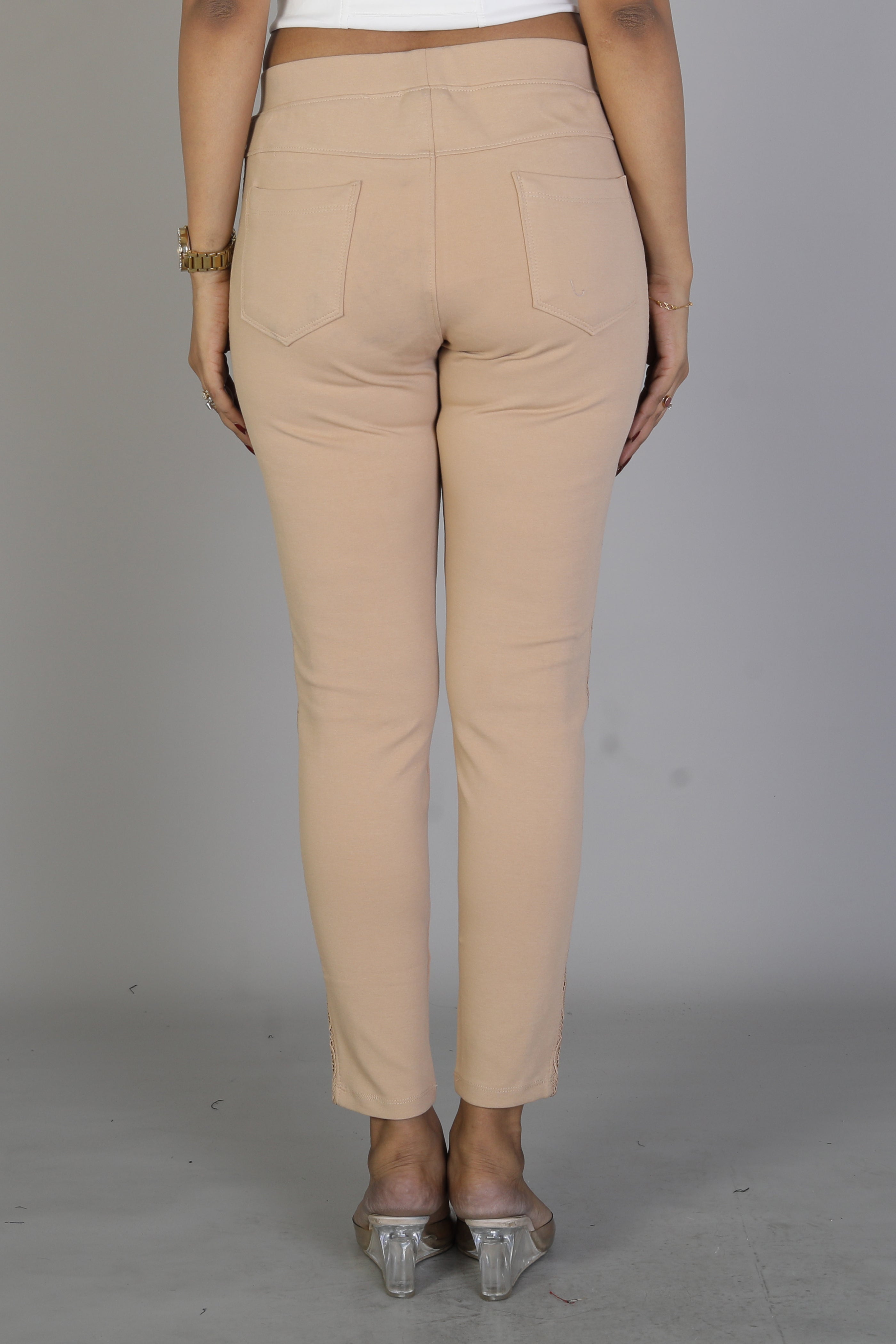 Women's Solid Beige Jeggings - Keya Seth Exclusive