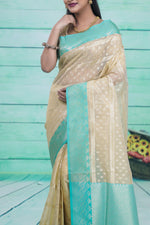 Load image into Gallery viewer, Off-white and Green Soft Tissue Saree - Keya Seth Exclusive