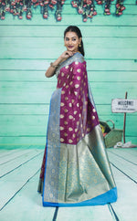 Load image into Gallery viewer, Magenta with Blue Border Tissue Saree - Keya Seth Exclusive