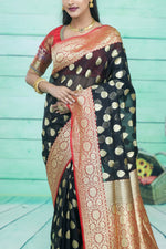 Load image into Gallery viewer, Black with Red Border Tissue Saree - Keya Seth Exclusive