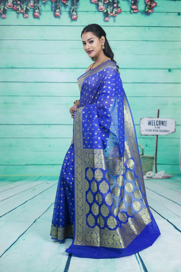 Royal Blue Soft Tissue Saree - Keya Seth Exclusive
