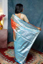 Load image into Gallery viewer, Orange Half and Half Banarasi Saree - Keya Seth Exclusive