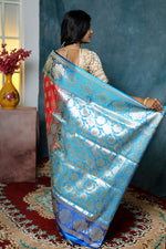 Load image into Gallery viewer, Light Red and Blue Half and Half Banarasi Saree - Keya Seth Exclusive
