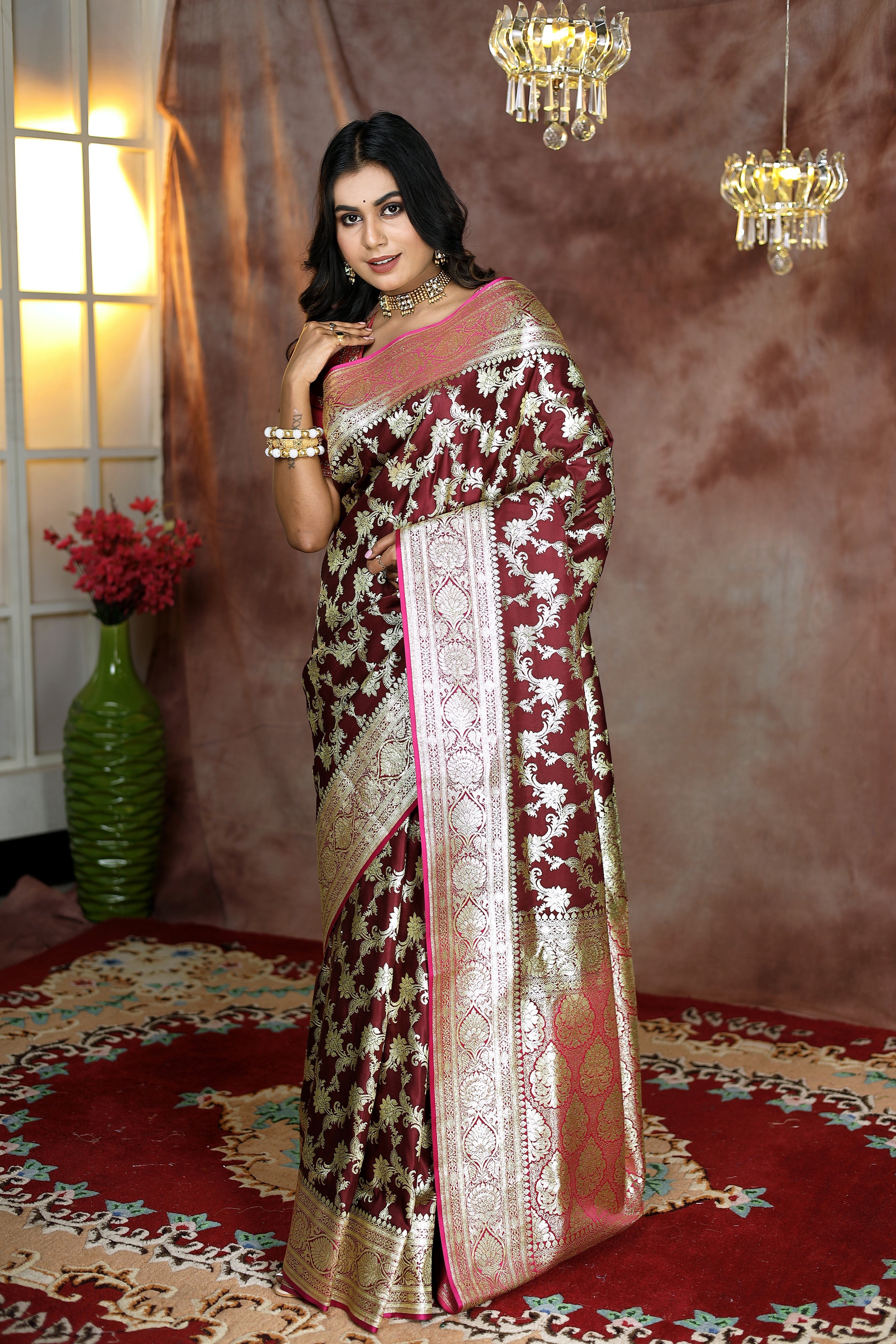 Maroon Brocade-work Banarasi Saree - Keya Seth Exclusive