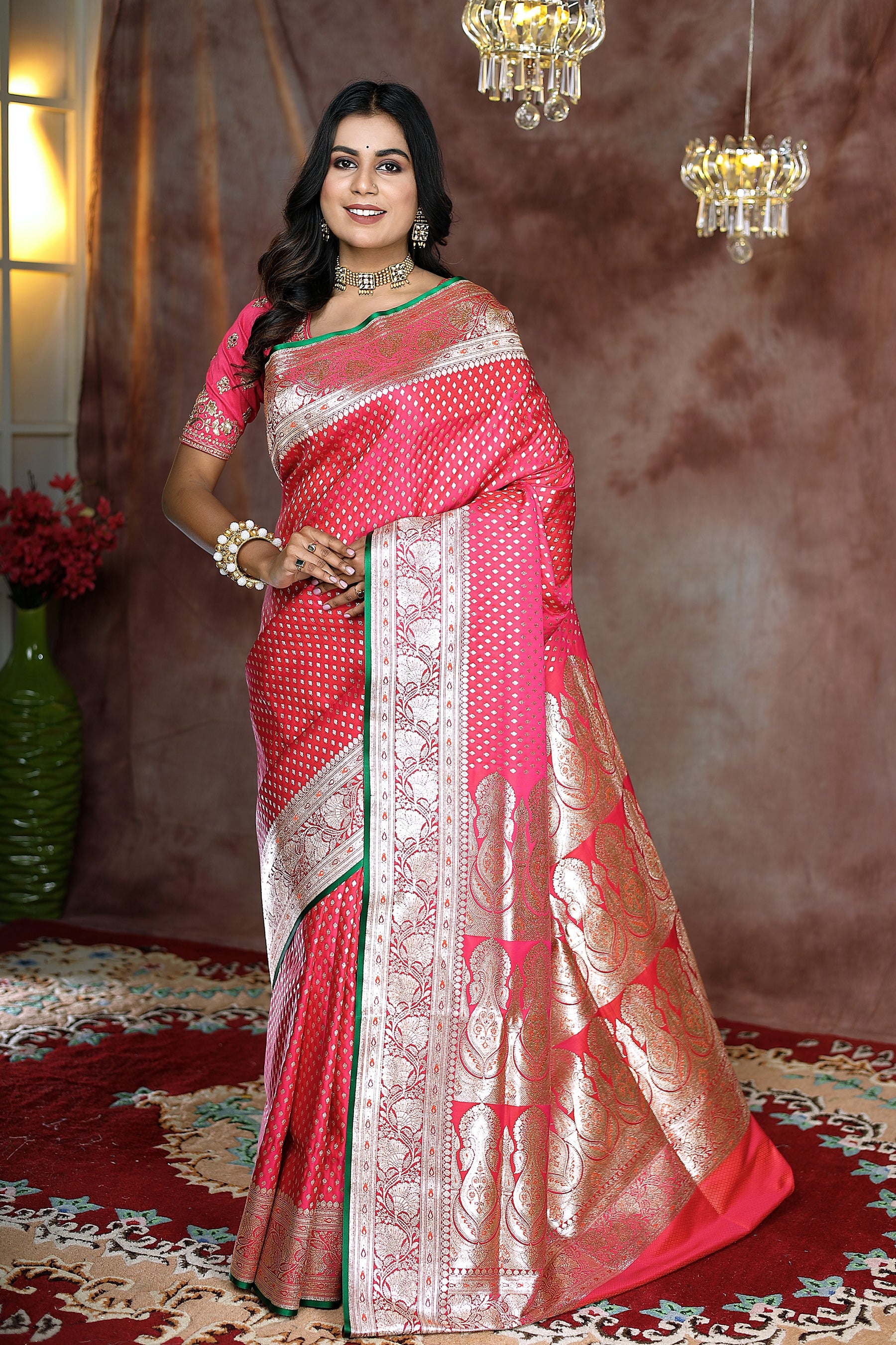 Sweet Pink Punch Banarasi Saree - Keya Seth Exclusive