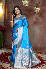 Load image into Gallery viewer, Light Sky Blue Banarasi Saree - Keya Seth Exclusive
