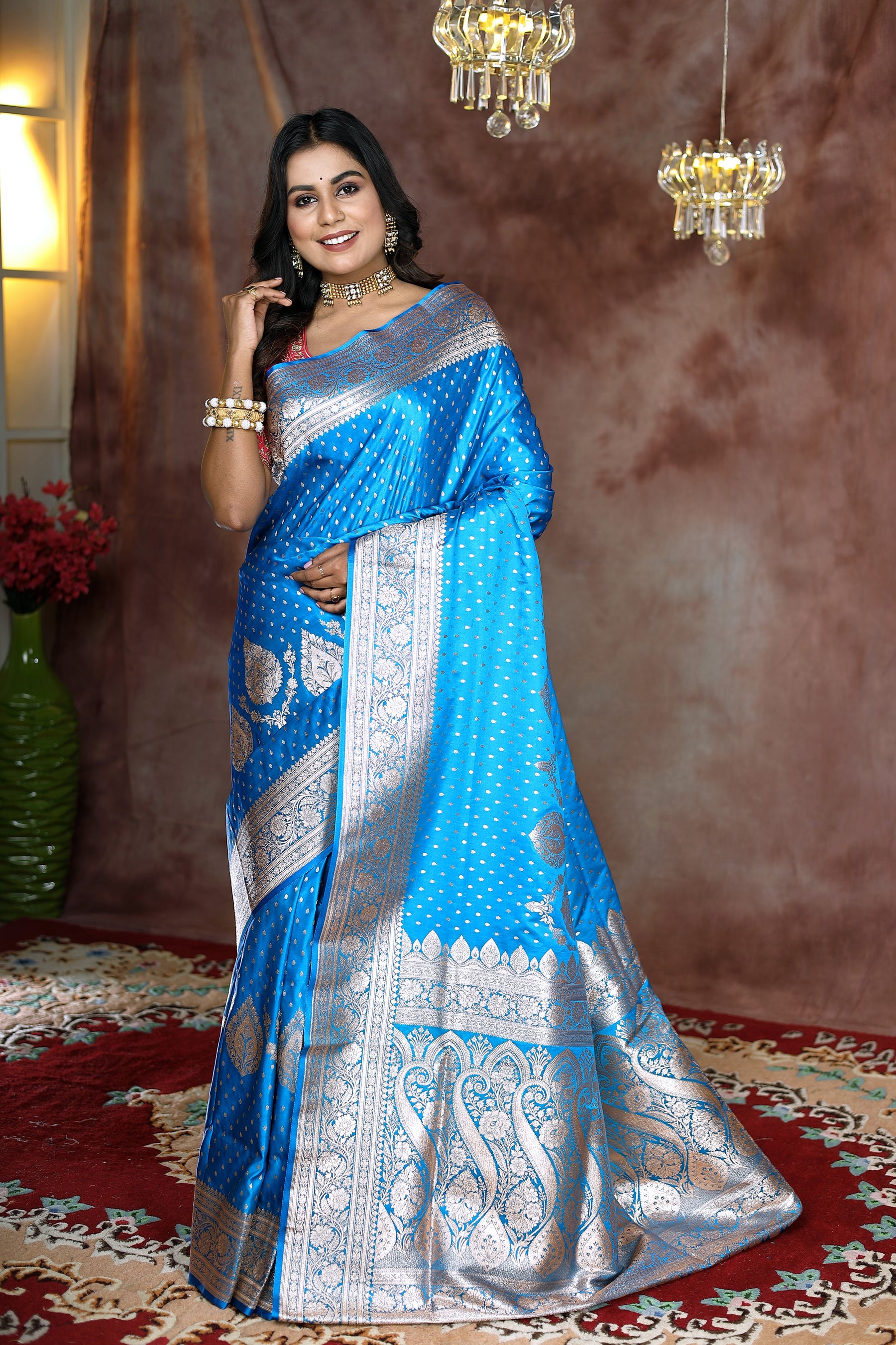 Light Sky Blue Banarasi Saree - Keya Seth Exclusive