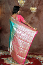 Load image into Gallery viewer, Green and Pink Patli Pallu Banarasi Saree - Keya Seth Exclusive