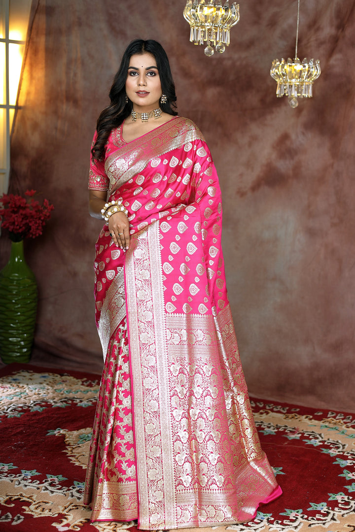 Ruby Pink Patli Pallu Banarasi Saree - Keya Seth Exclusive