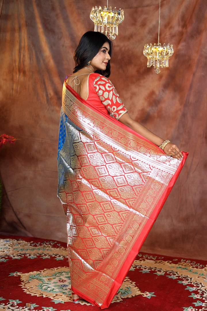 Patli Pallu Blue and Red Banarasi Saree - Keya Seth Exclusive