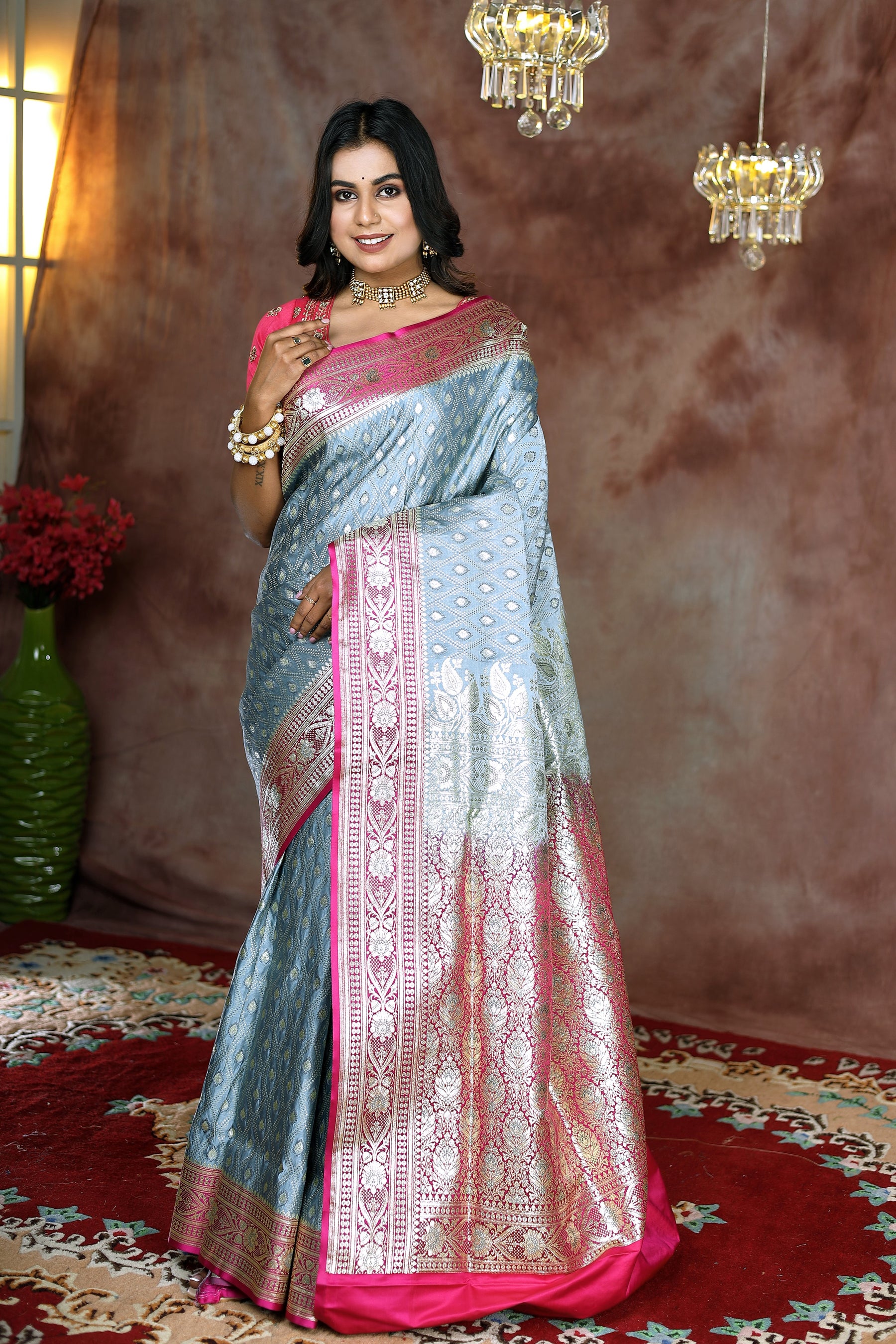 Grey Jal work Banarasi Saree - Keya Seth Exclusive