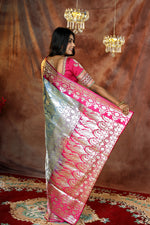 Load image into Gallery viewer, Grey and Pink Patli Pallu Banarasi Saree - Keya Seth Exclusive