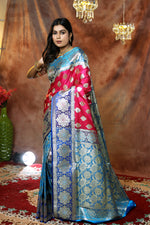 Load image into Gallery viewer, Pink and Blue Half and Half Banarasi Saree - Keya Seth Exclusive