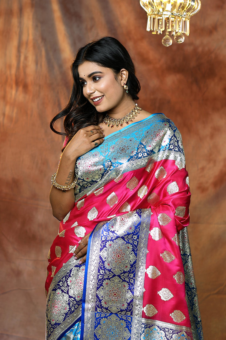 Pink and Blue Half and Half Banarasi Saree - Keya Seth Exclusive