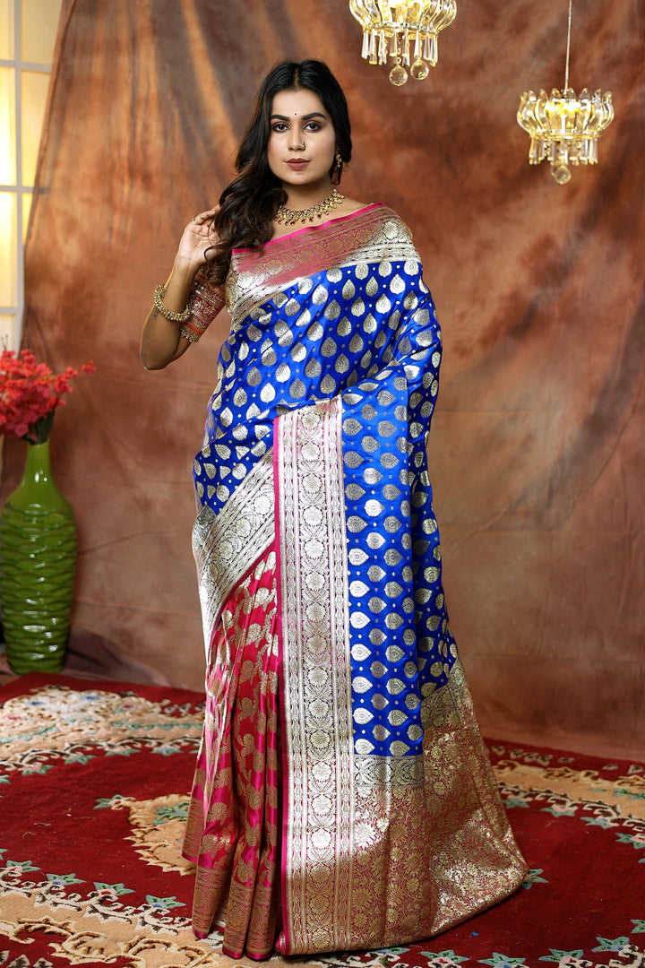 Blue and Pink Half and Half Banarasi Saree - Keya Seth Exclusive
