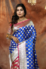 Load image into Gallery viewer, Blue and Pink Half and Half Banarasi Saree - Keya Seth Exclusive
