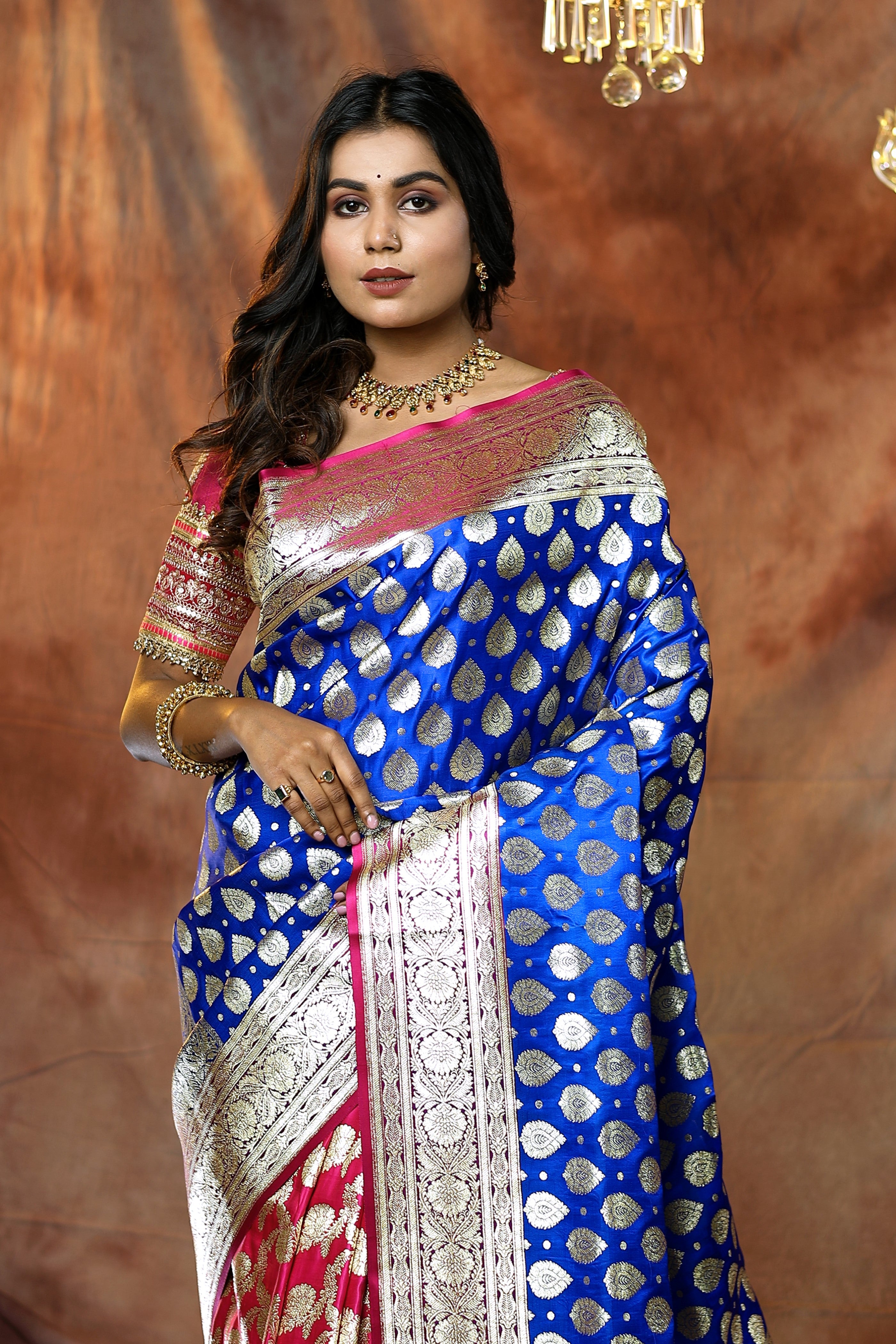 Blue and Pink Half and Half Banarasi Saree - Keya Seth Exclusive