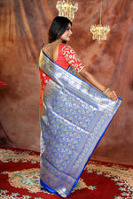 Load image into Gallery viewer, Half and Half Red and Blue Banarasi Saree - Keya Seth Exclusive