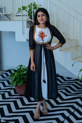 White Elegant Dress with Black Shrug - Keya Seth Exclusive
