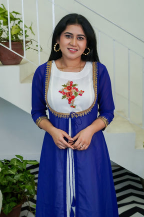 White Graceful Dress with Royal Blue Shrug - Keya Seth Exclusive