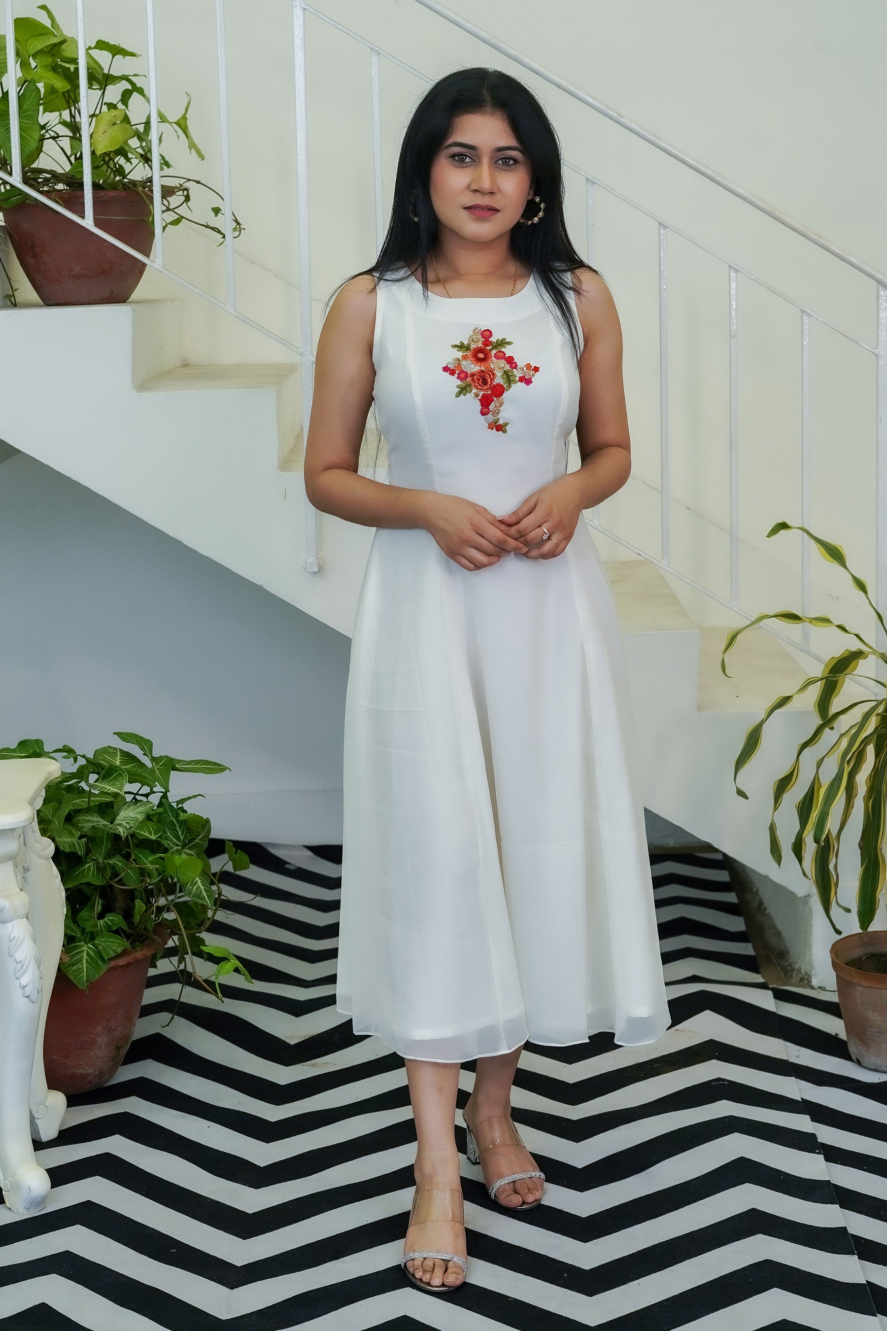 White Exclusive Dress with Yellow Ochre Shrug - Keya Seth Exclusive